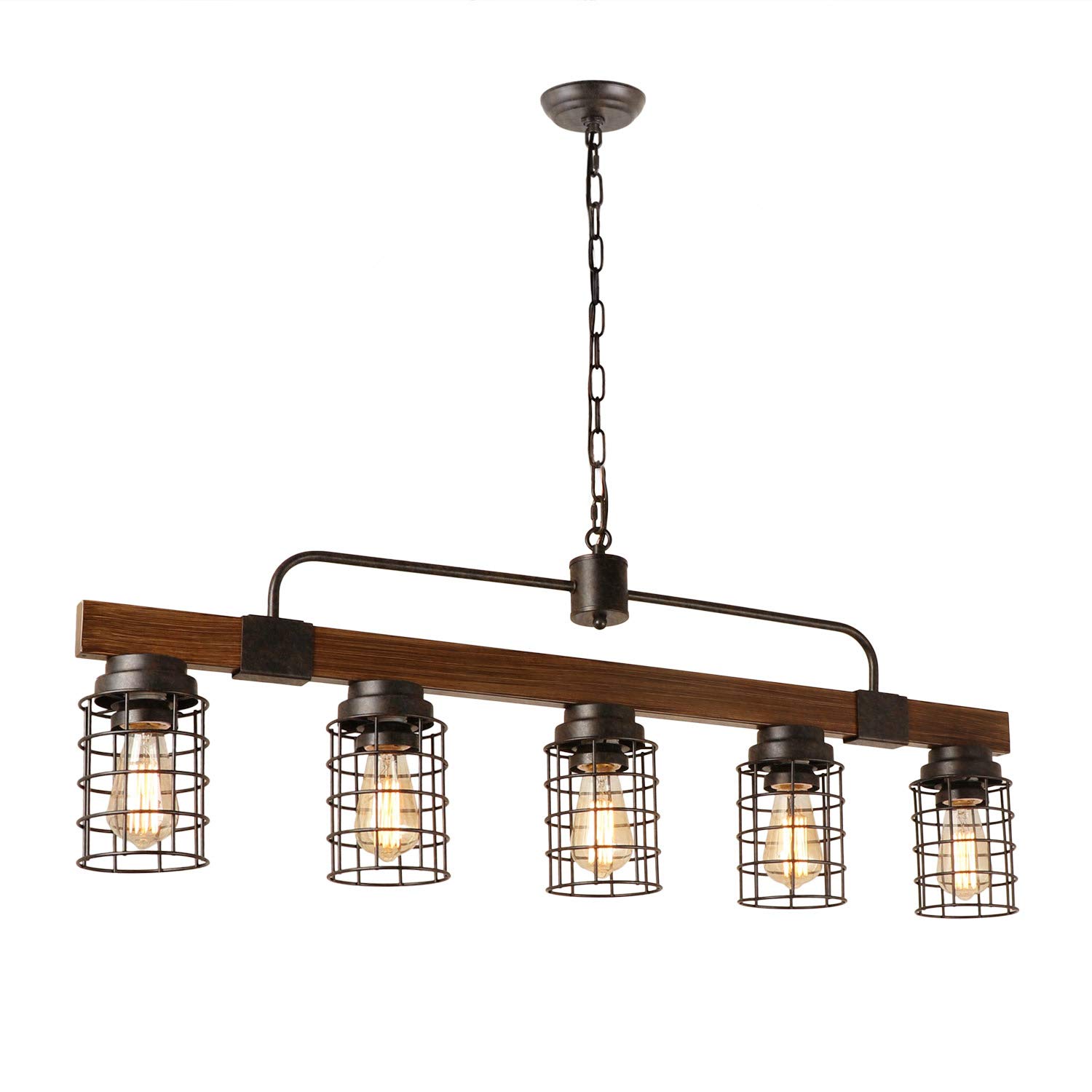 Giluta 5-Light Industrial Linear Kitchen Island Chandelier - Rustic Metal Mesh Cage Farmhouse Pendant Light Fixture for Kitchen, Dining Room, Pool Table & Living Room | Perfect for Farmhouse Decor, Restaurant Lighting & Modern Home Interiors