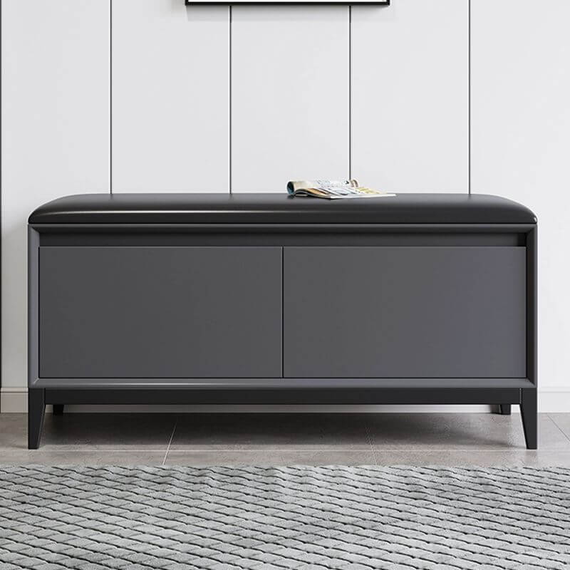 Modern Black Faux Leather Rectangle Storage Ottoman with Wood Frame and Nailhead Trim - Stylish Living Room Footrest, Bedroom Bench & Hidden Storage Solution for Home Decor