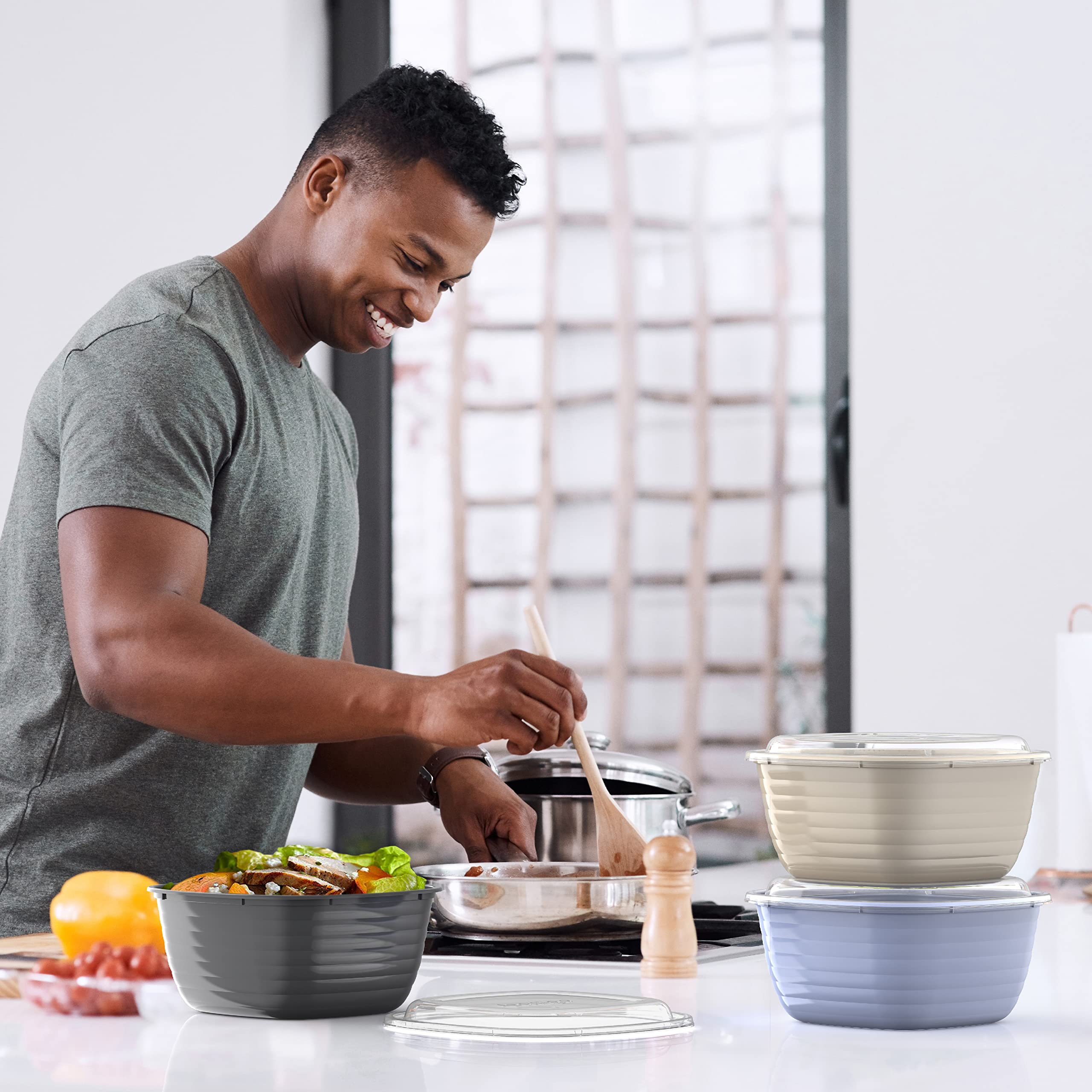 Bentgo Prep - 10-Pack 1-Compartment Meal Prep Bowls with Custom Fit Lids - Reusable, Microwave & Dishwasher Safe, BPA-Free Food Storage Containers for Freezer & Fridge - Perfect for Meal Prepping, Leftovers & Office Lunches (Graphite)