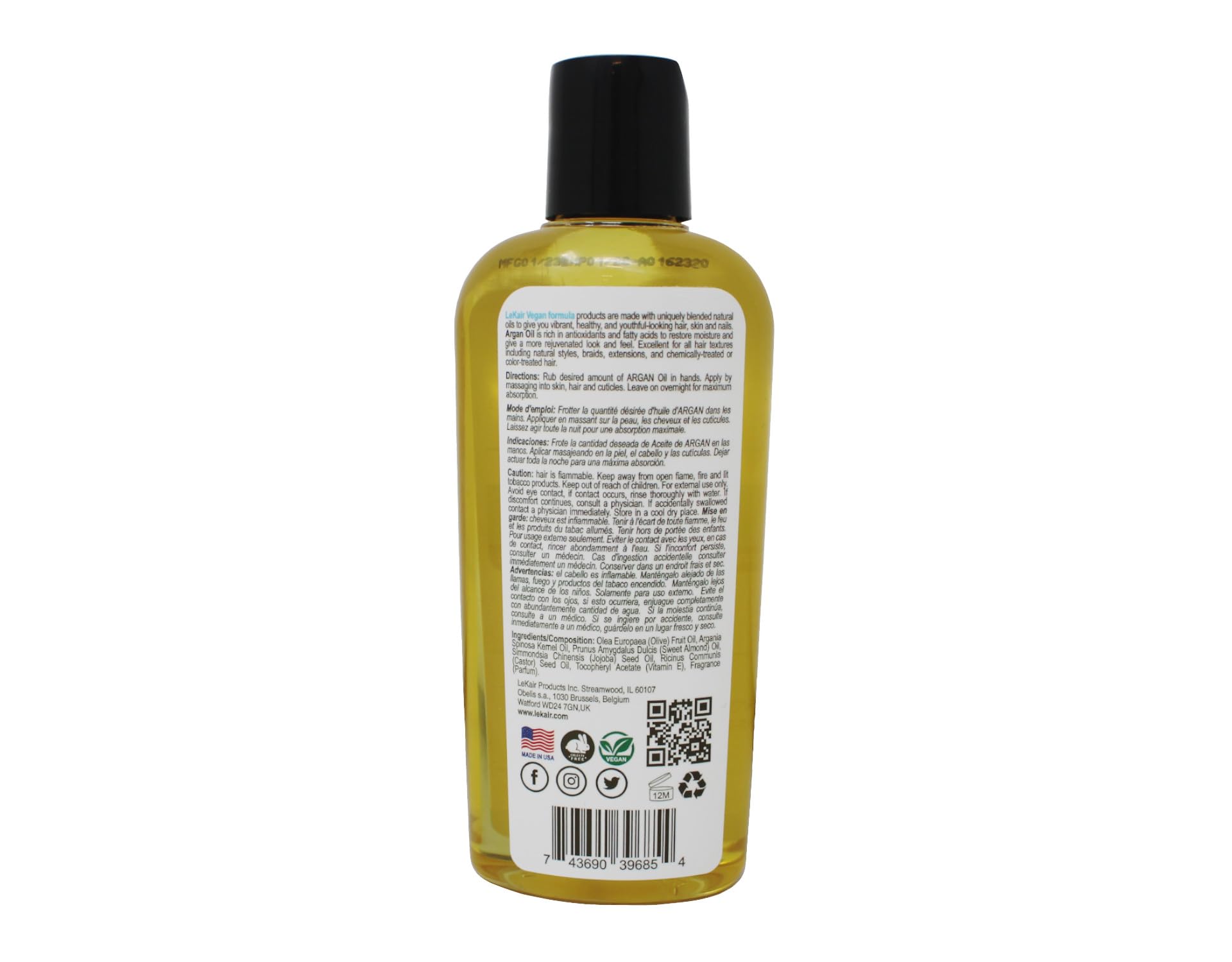 Pure Moroccan Argan Oil for Hair & Skin - 100% Vegan, Cold-Pressed, 3.4oz - Hydrates Dry Hair, Reduces Frizz & Nourishes Skin - Perfect for Daily Hair Care & Body Moisturizing