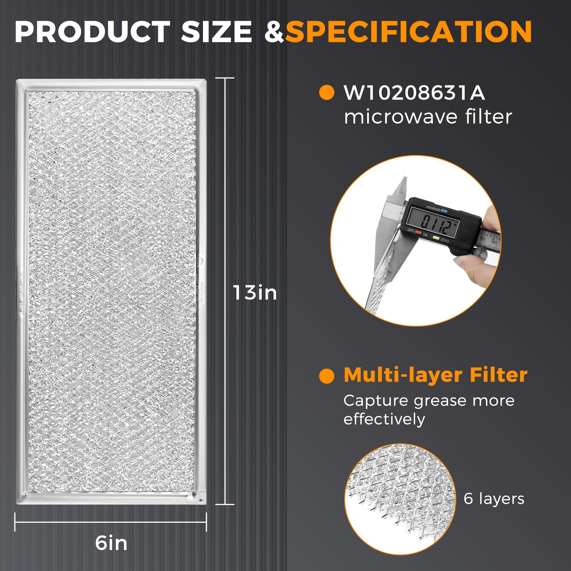 Fetechmate 13 x 6 Inch Microwave Grease Filter - Compatible with Whirlpool & GE Microwaves - Replacement for W10208631A - Durable Aluminum Mesh Screen (2-Pack) - Ideal for Kitchen Ventilation & Microwave Maintenance