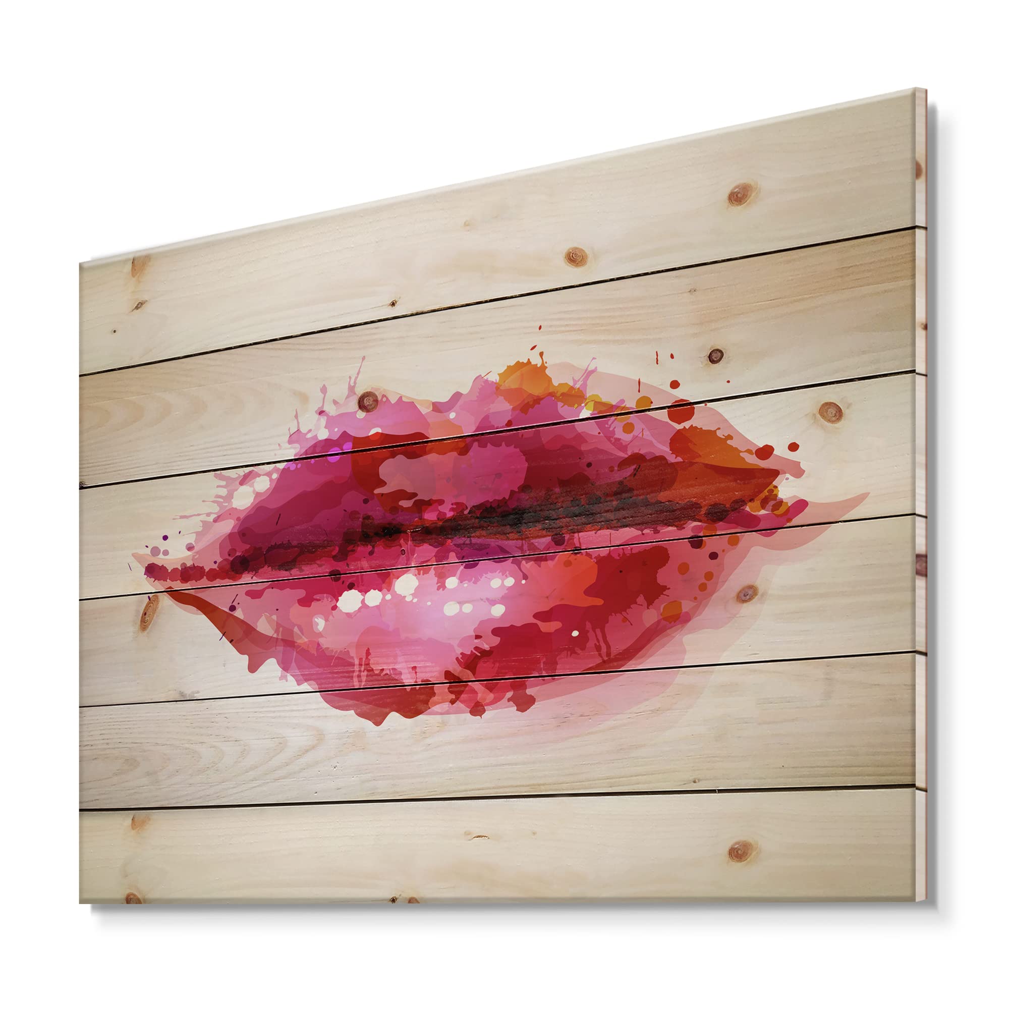 Abstract Red Lips Wood Wall Art - Modern Pine Decor for Living Room
