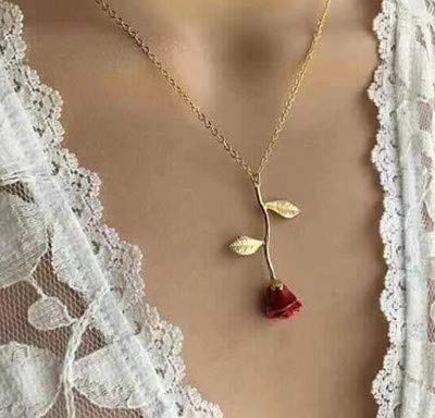 Red Rose Flower Statement Necklace for Women - Rose Gold Choker with Floral Pendant, Boho Charm Jewelry - Perfect Gift for Valentine's Day, Anniversary & Special Occasions