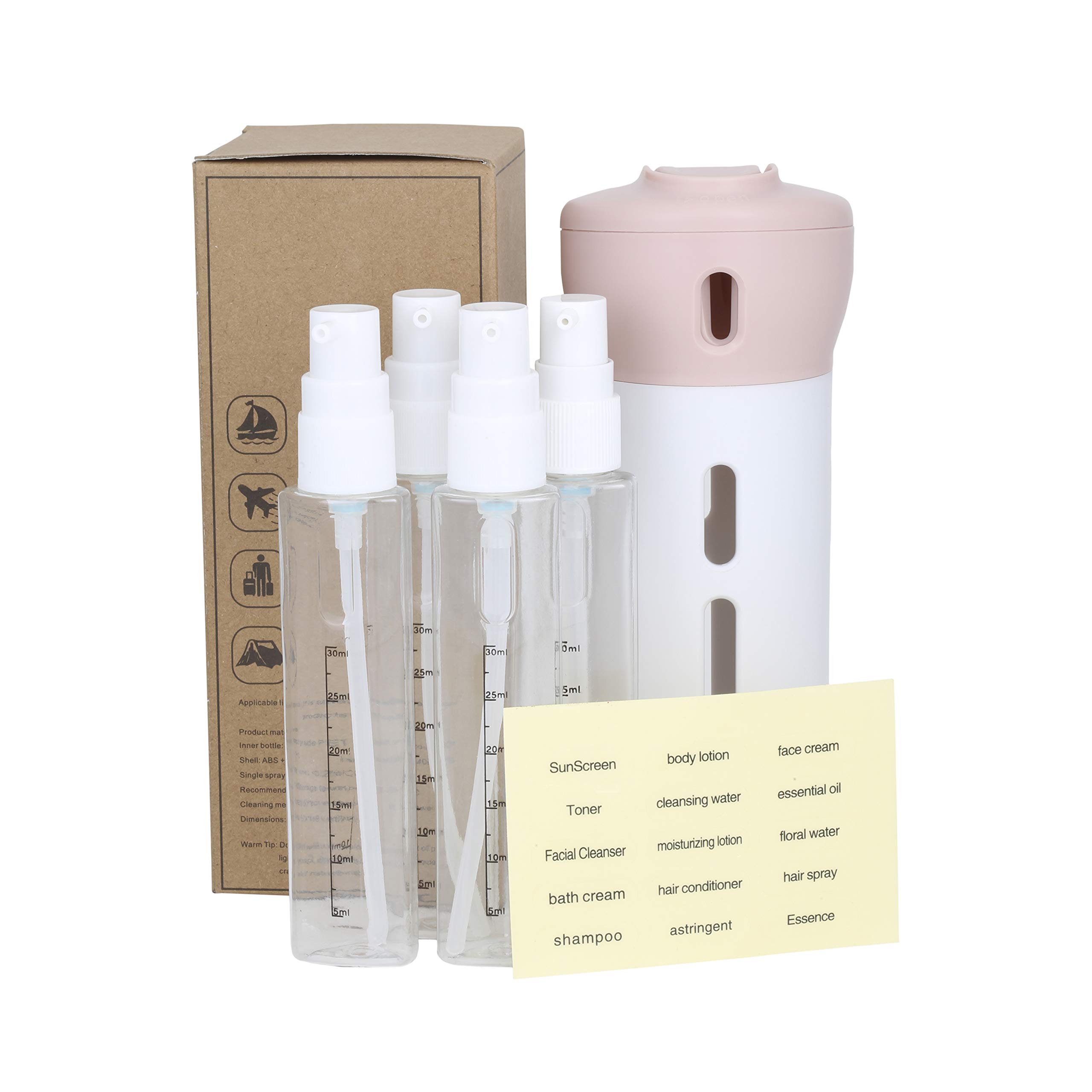 Travigo 4-in-1 Travel Dispenser Bottle Set - 4 Pack 40mL TSA Approved Leakproof Cosmetic Containers for Shampoo, Lotion & Skincare (Pink Plastic) - Perfect for Air Travel, Gym & Vacation Toiletries