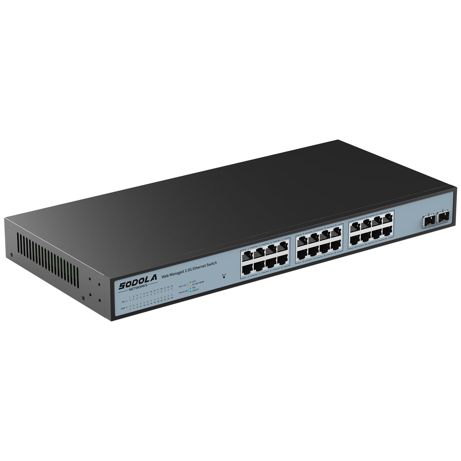 SODOLA 24-Port 2.5G Smart Web Managed Switch with 2x10G SFP+ | 2.5GbE Network Switch for Home Office & Small Business | QoS, VLAN, IGMP Support | 1U Rackmount | Ideal for Gaming, Streaming & Data Centers