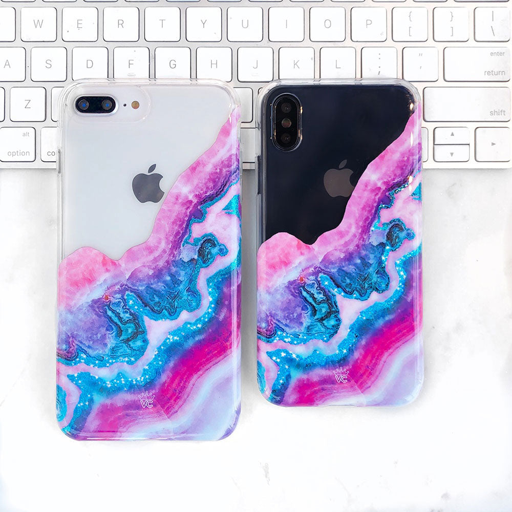 Geode Glitter Clear iPhone Case - Shatterproof Protective Cover with Crystal Design for iPhone 14/13/12/11 Pro Max - Perfect for Everyday Use & Special Occasions
