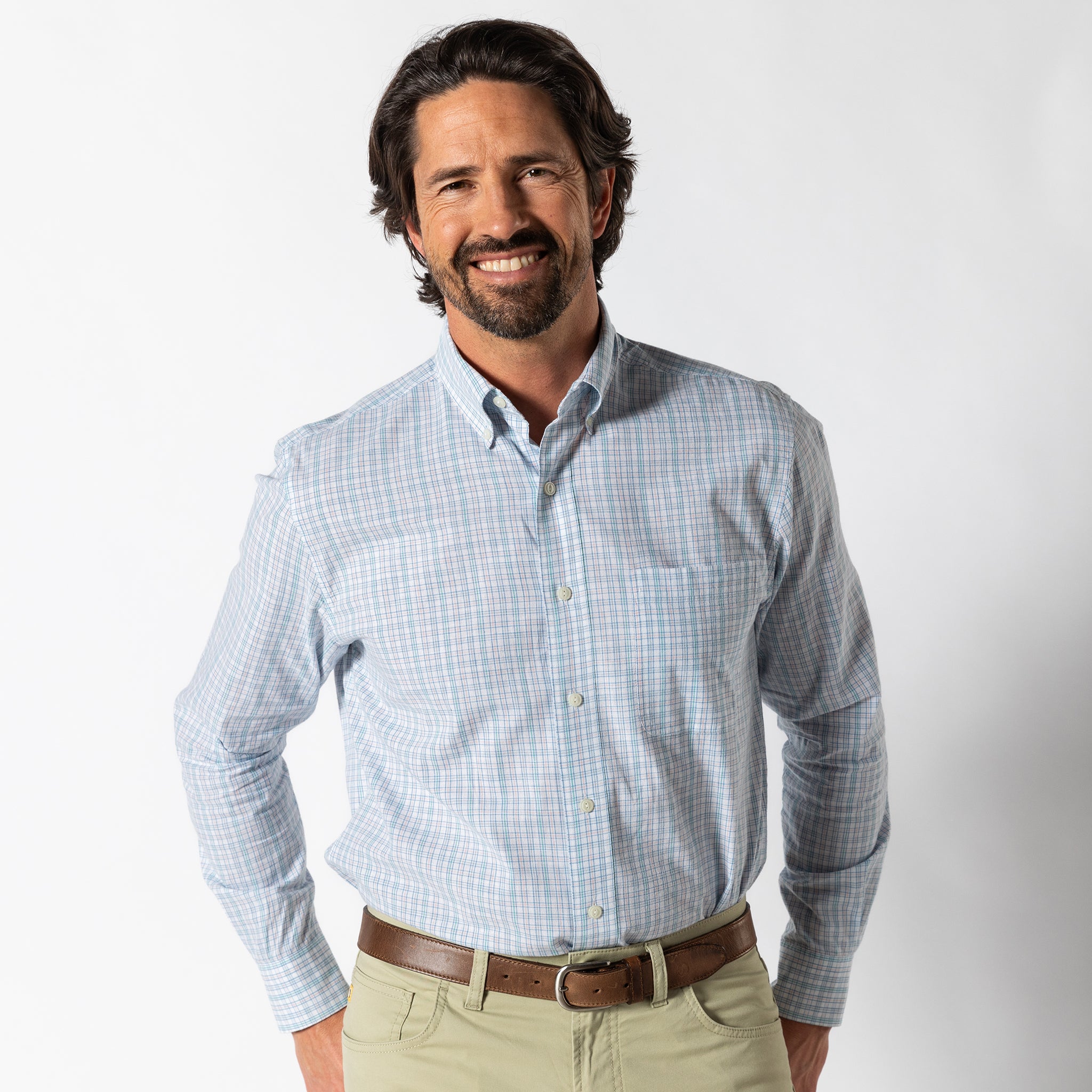 Men's Cotton Slub Sport Shirt - Barlow Plaid Casual Button Down Shirt for Golf, Work & Outdoor Activities | Breathable & Comfortable Summer Shirt