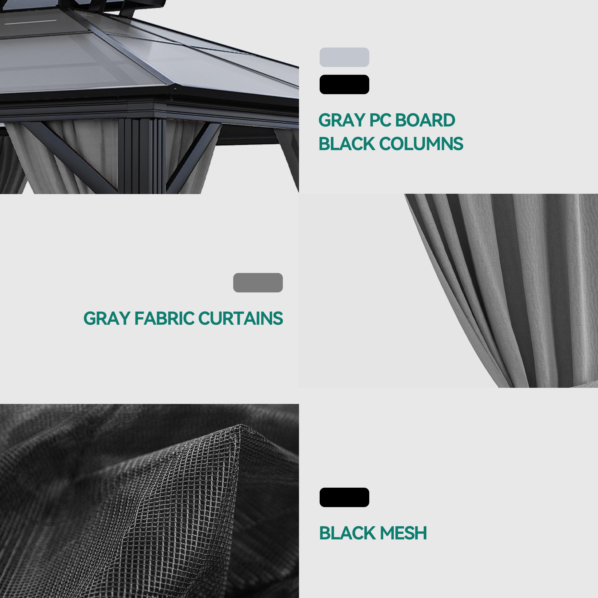 YITAHOME 10x10FT Polycarbonate Hardtop Gazebo with Double Roof, Netting & Shaded Curtains - Aluminum Frame Outdoor Canopy Tent for Patio, Backyard, Deck, Garden - Perfect for Outdoor Dining, BBQ Parties & Summer Relaxation (Grey)