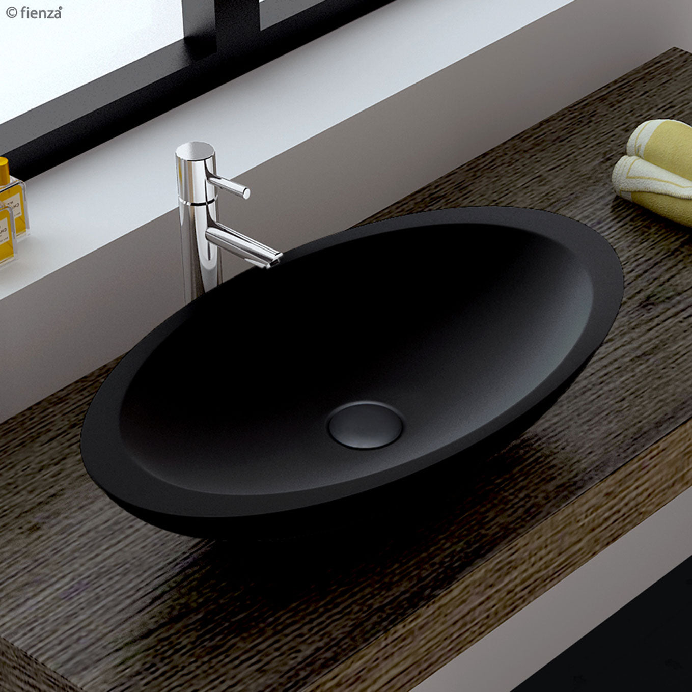 Fienza CSB01 MB Matte Black Above Counter Solid Surface Basin - Modern Bathroom Sink for Vanity, Powder Room & Guest Bath Installation
