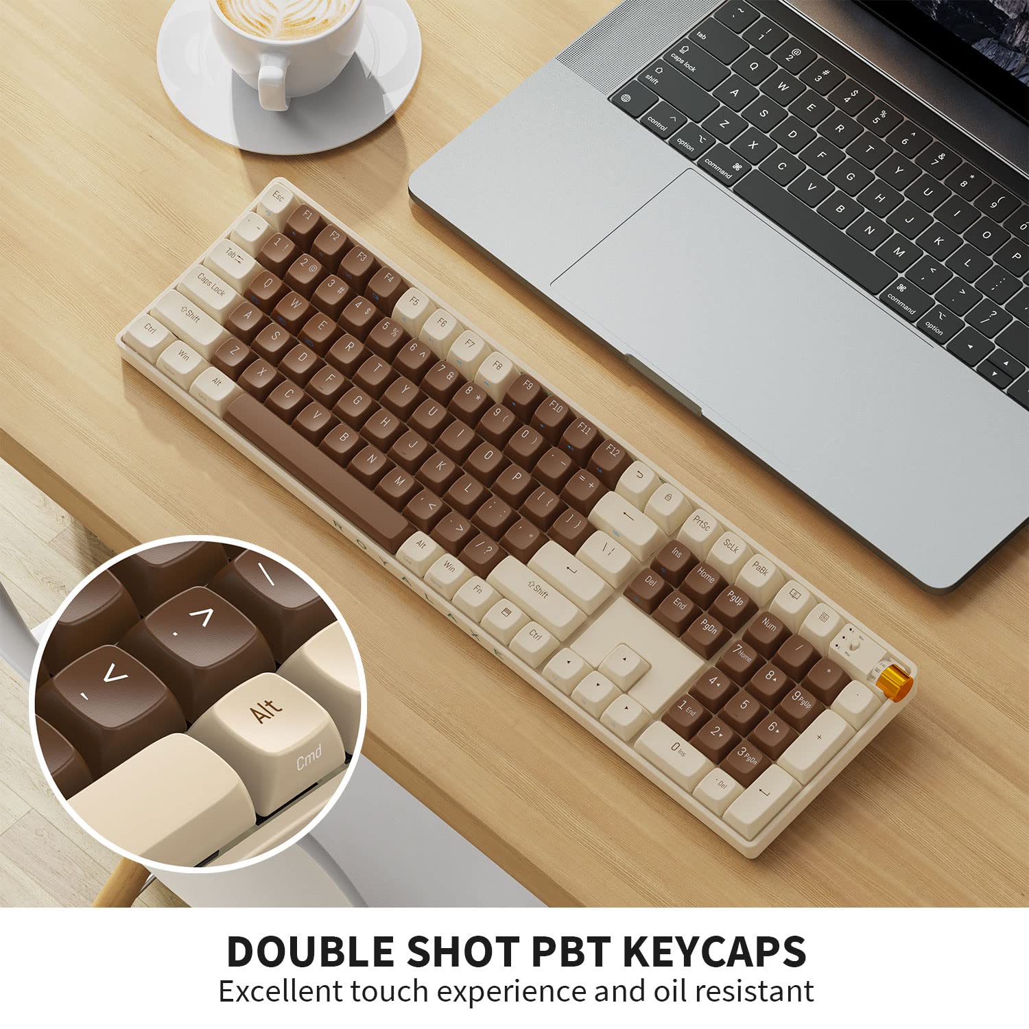 R108 Wireless Mechanical Keyboard - Gateron G Pro 3.0 Yellow Switch, Hot Swappable Wired/Bluetooth/2.4G RGB Gaming Keyboard with PBT Keycaps for Windows & Mac (Lava Brown) - Perfect for Office Work, Gaming & Programming