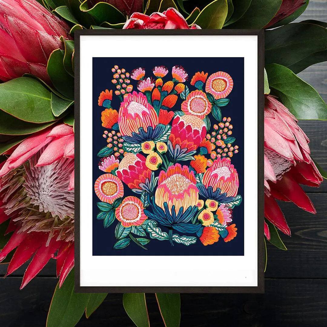 Bush Bounty Midnight Botanical Wall Art Print - Nature Inspired Home Decor for Living Room, Bedroom & Office - Perfect for Modern & Vintage Interior Design Styles
