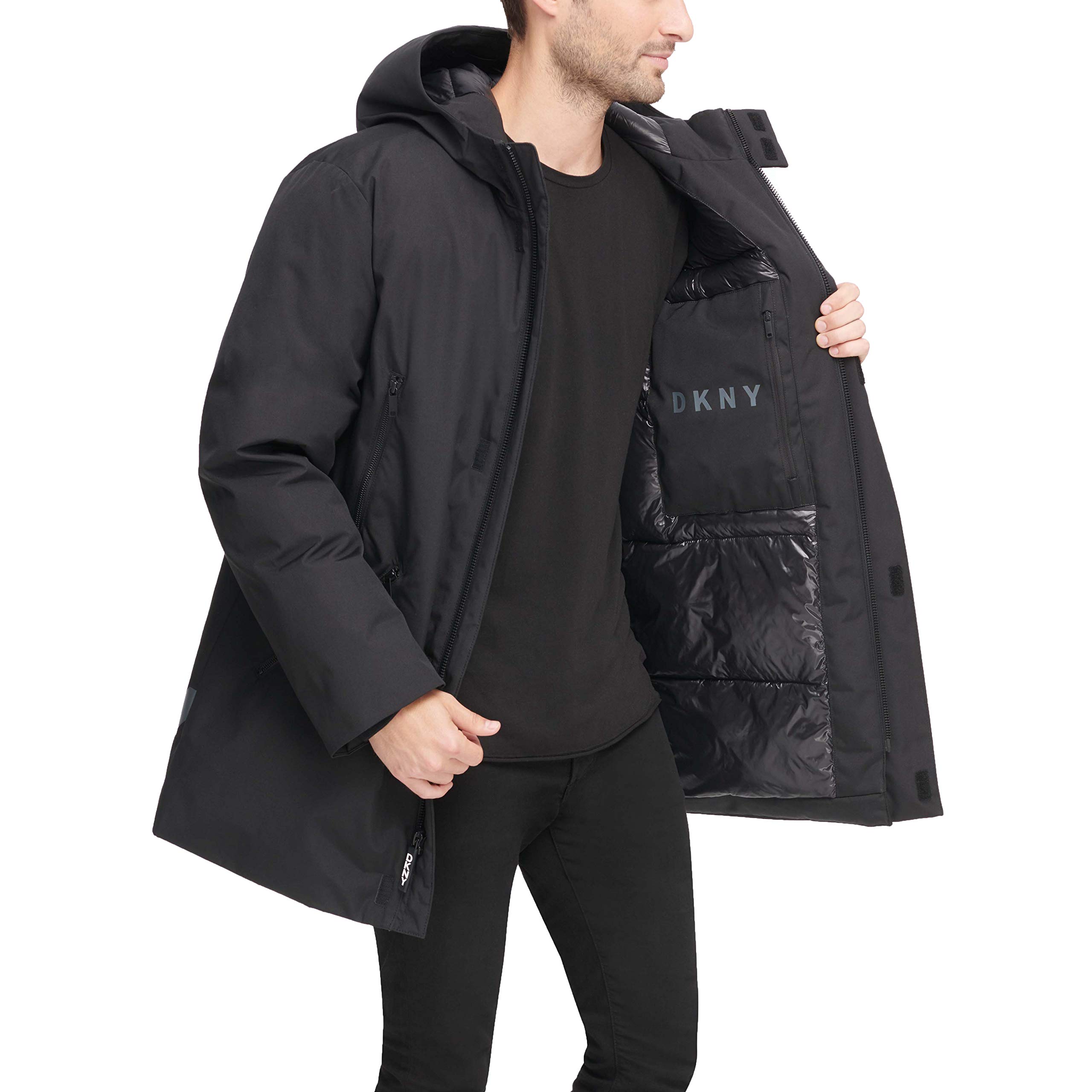 DKNY Men's Water Resistant Hooded Logo Parka Jacket - Windproof Winter Coat for Outdoor Activities, Hiking & Urban Fashion