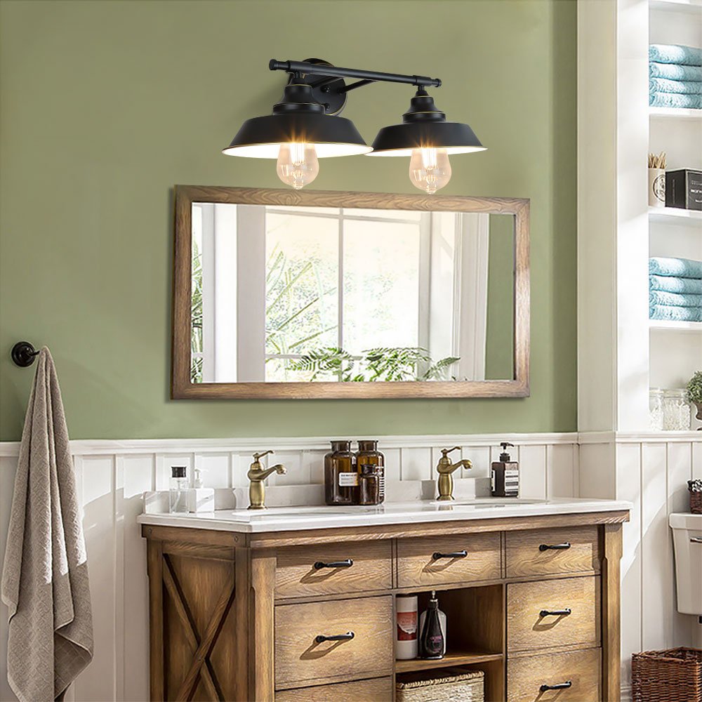 Depuley 2-Light Vanity Wall Sconce - Rustic Matte Black Industrial Wall Lamp for Mirror Lighting - E26 Base - Perfect for Bedroom, Bathroom, Dressing Table & Cabinet Decor