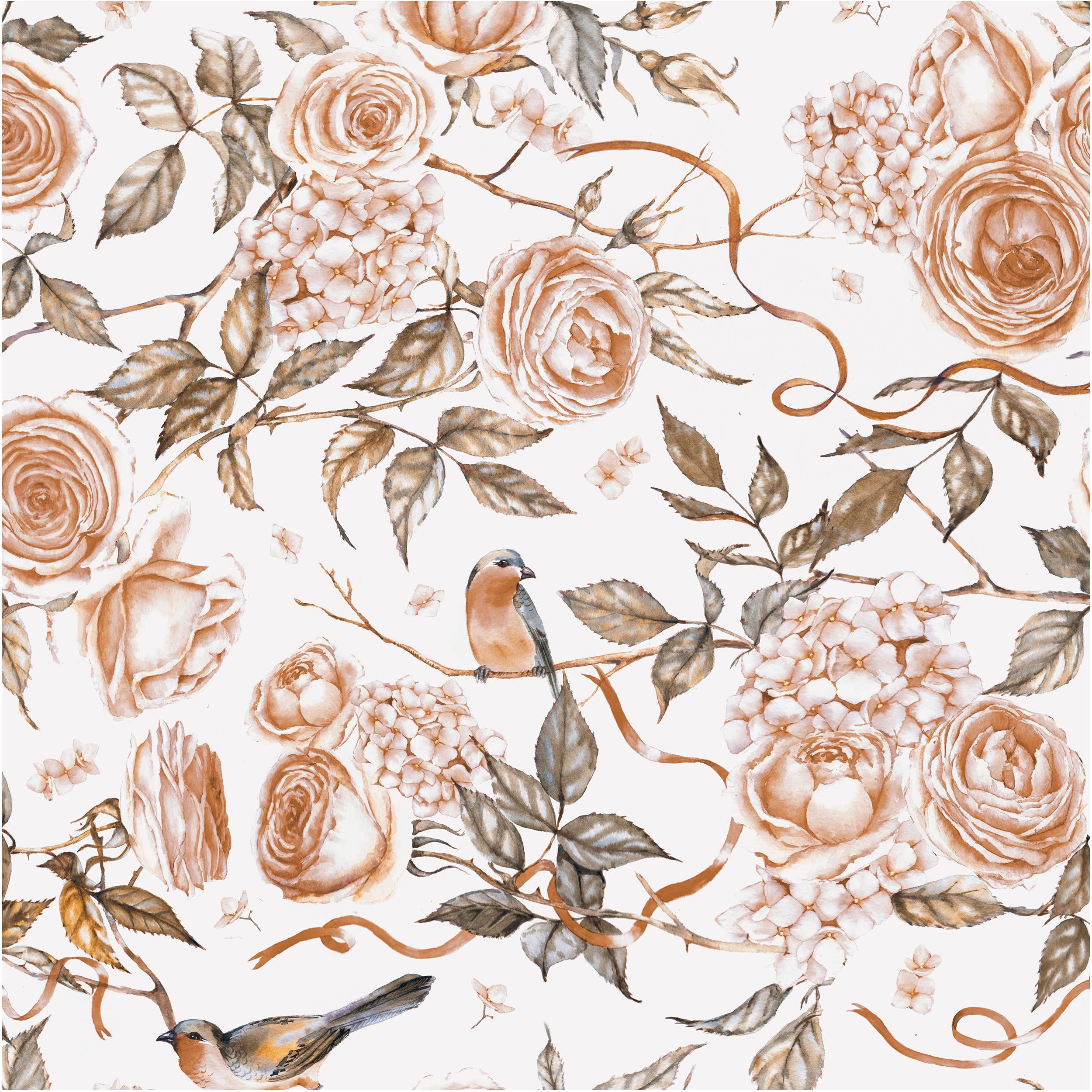 UniGoos Watercolor Floral Peel and Stick Wallpaper - Self Adhesive Removable Wallpaper Roll with Bird on Branch Design, Retro Romantic Vinyl Contact Paper for Living Room, Cabinet, Bedroom & DIY Home Decor (17.7