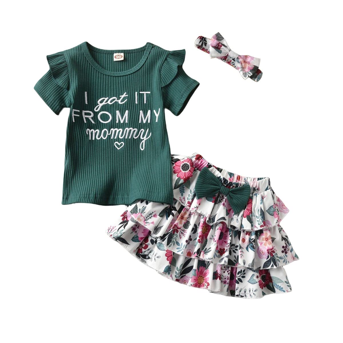Toddler Baby Girls Summer Outfit Set - Ruffled Shirt, Dress & Headband with Suspenders | Perfect for Playdates, Parties & Photo Shoots