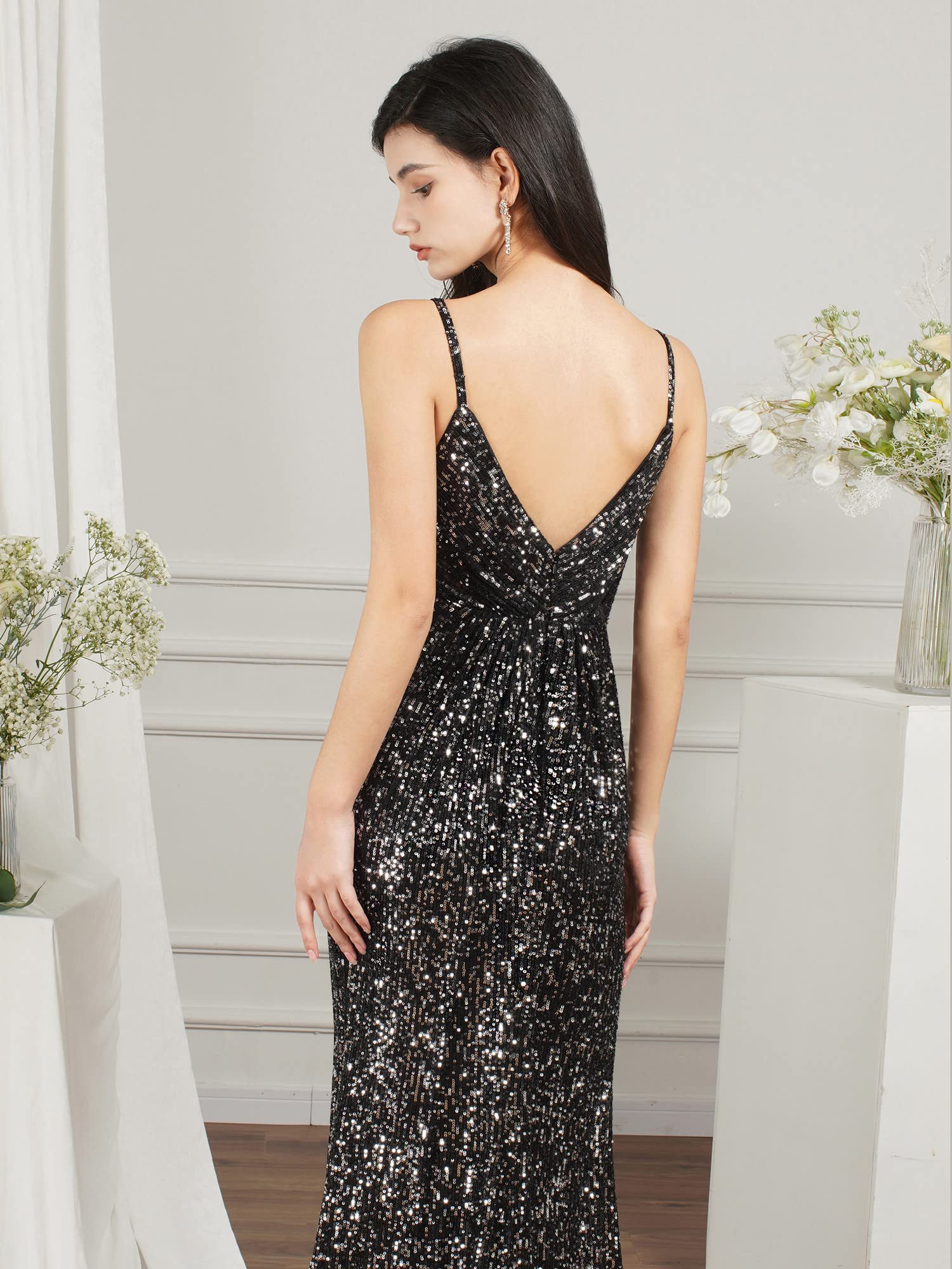 Sparkly Sequin Prom Dress for Women - Long Mermaid Bridesmaid Gown, Bodycon Formal Evening Party Dress for Homecoming, Wedding, Pageant & Special Occasions