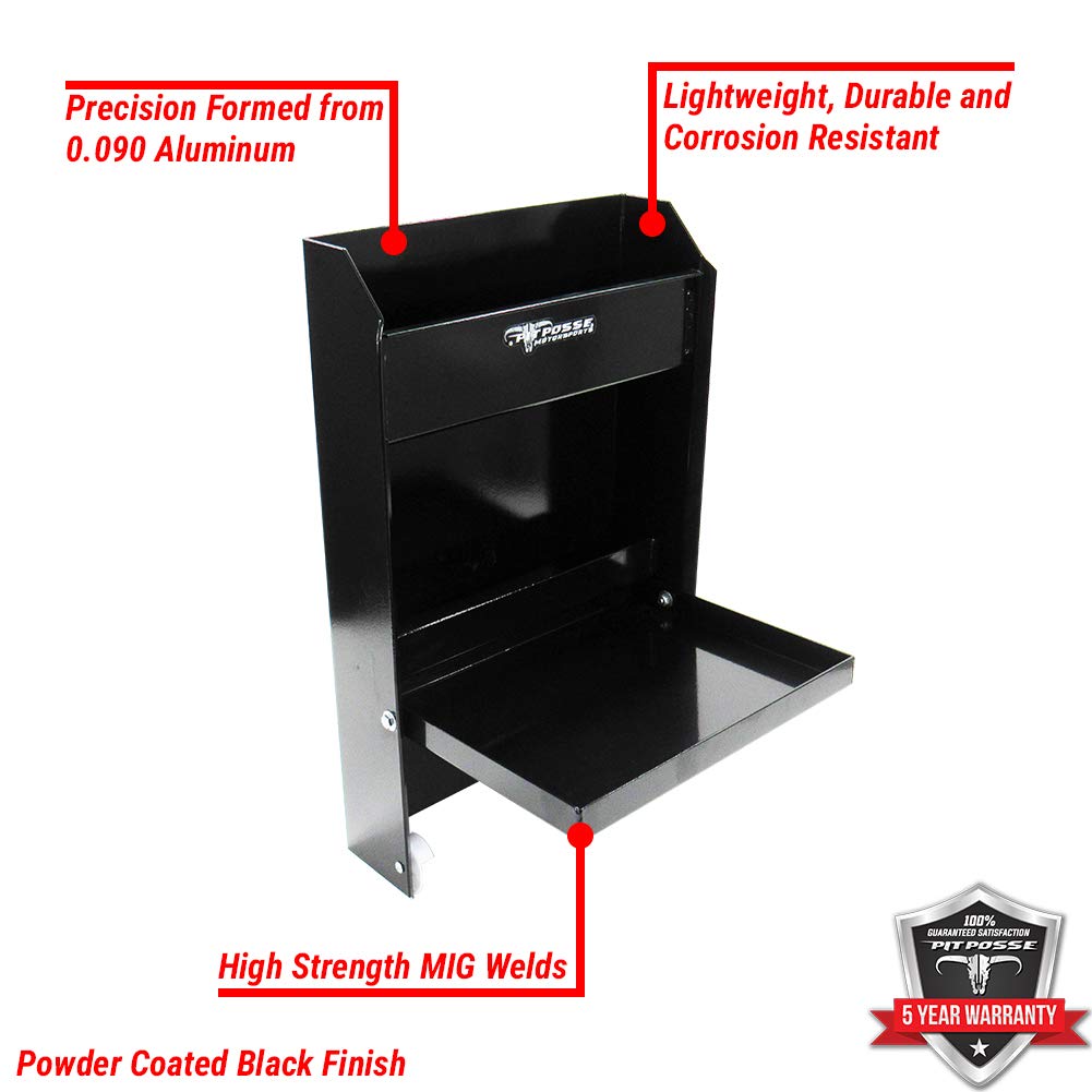 Pit Posse 458BK Jr Work Station Storage Cabinet Shelf Rack Holder Caddy - Heavy Duty Aluminum Garage Organizer for Mechanics, Race Trailers & Automotive Shops - Made in USA (Black) - Perfect for Tool Storage, Workshop Organization & Vehicle Maintenance