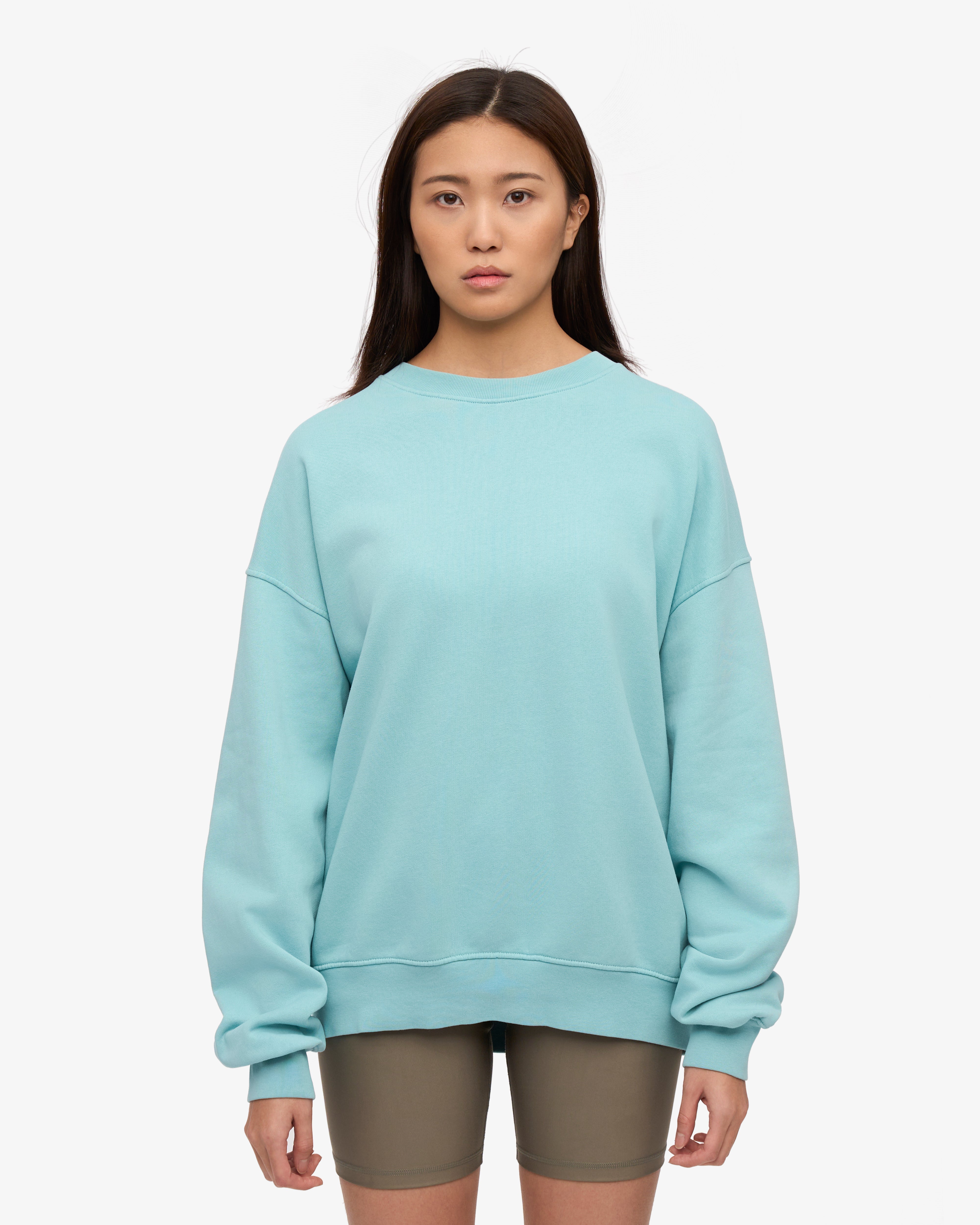 Organic Oversized Crewneck Sweatshirt - Soft Teal Blue Unisex Pullover for Men & Women | Cozy Lounge Wear, Casual Street Style, Fall Winter Fashion
