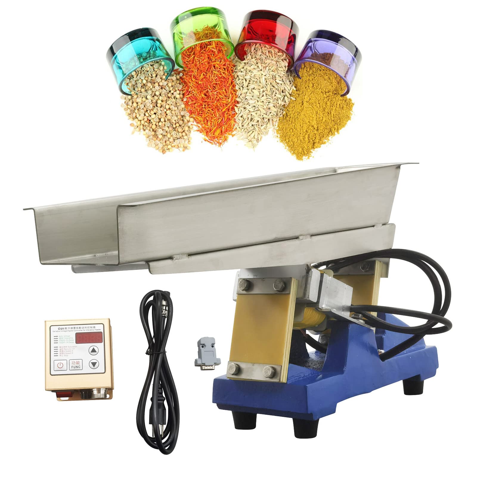 TECHTONGDA Mini Electromagnetic Vibrating Feeder Conveyor - 110V/220V Powder & Small Parts Shaker Feeder with Half-Wave Rectifier | Ideal for Industrial Automation, Food Processing & Laboratory Material Handling
