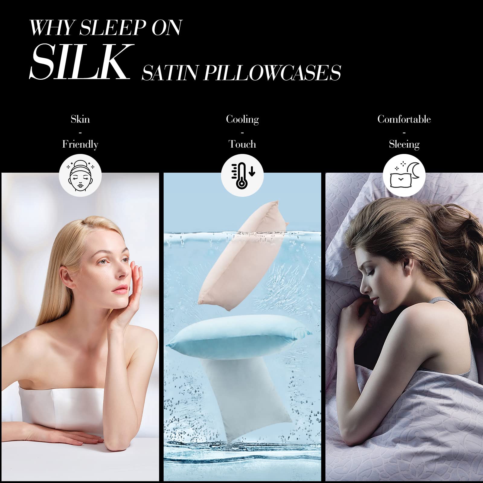 MEILA Silky Satin Pillowcase Set of 2 - Ultra Soft Washed Silk Pillow Covers for Hair & Skin Care, Standard Size (20x26 inches), Baby Blue - Perfect for Beauty Sleep, Reducing Frizz & Wrinkles