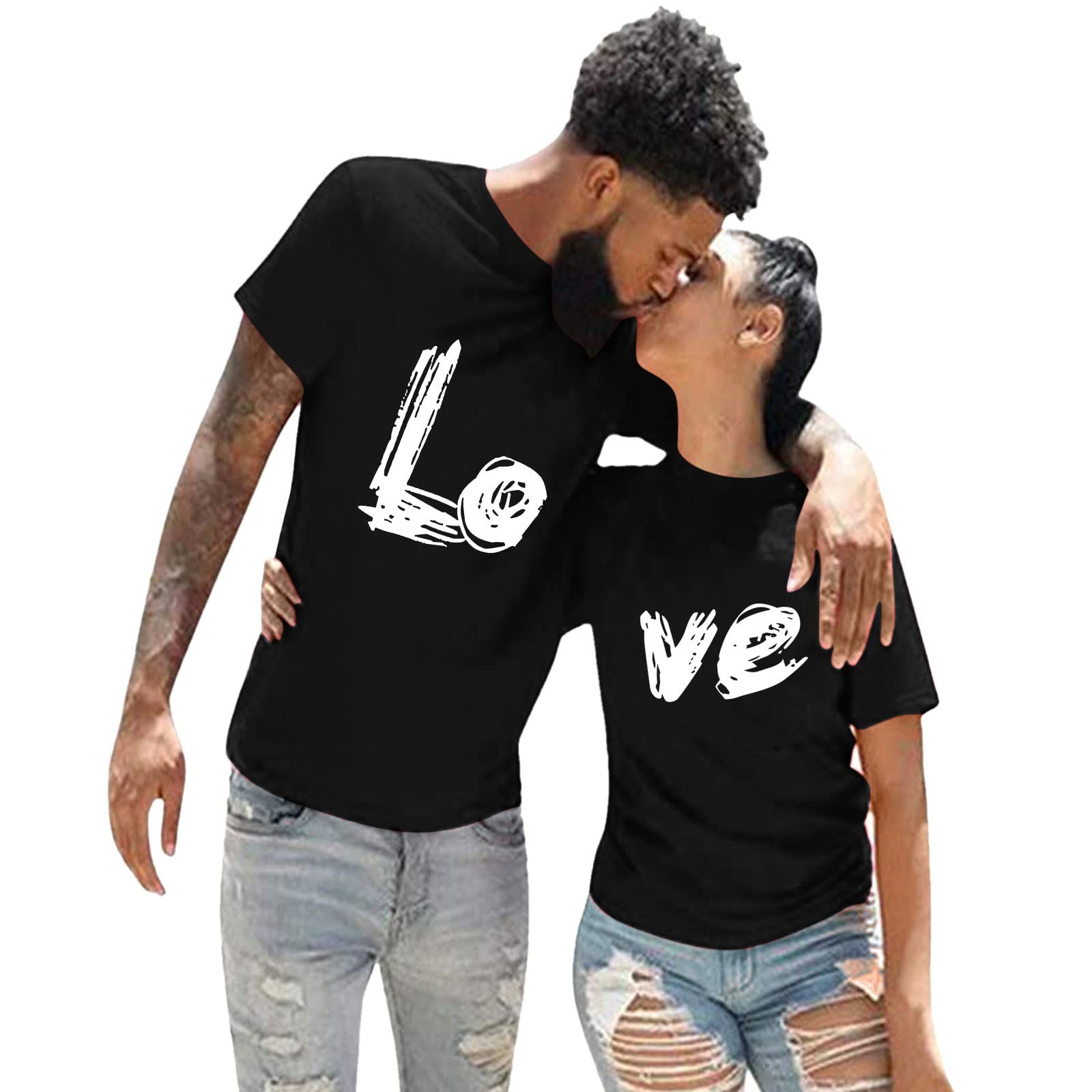Anniversary T-Shirts for Couples - Slim Fit Basic Tunic Tops for Women & Men | Matching Graphic Tees for Newlyweds | Happy Cute Couple Outfits for Date Nights & Romantic Getaways