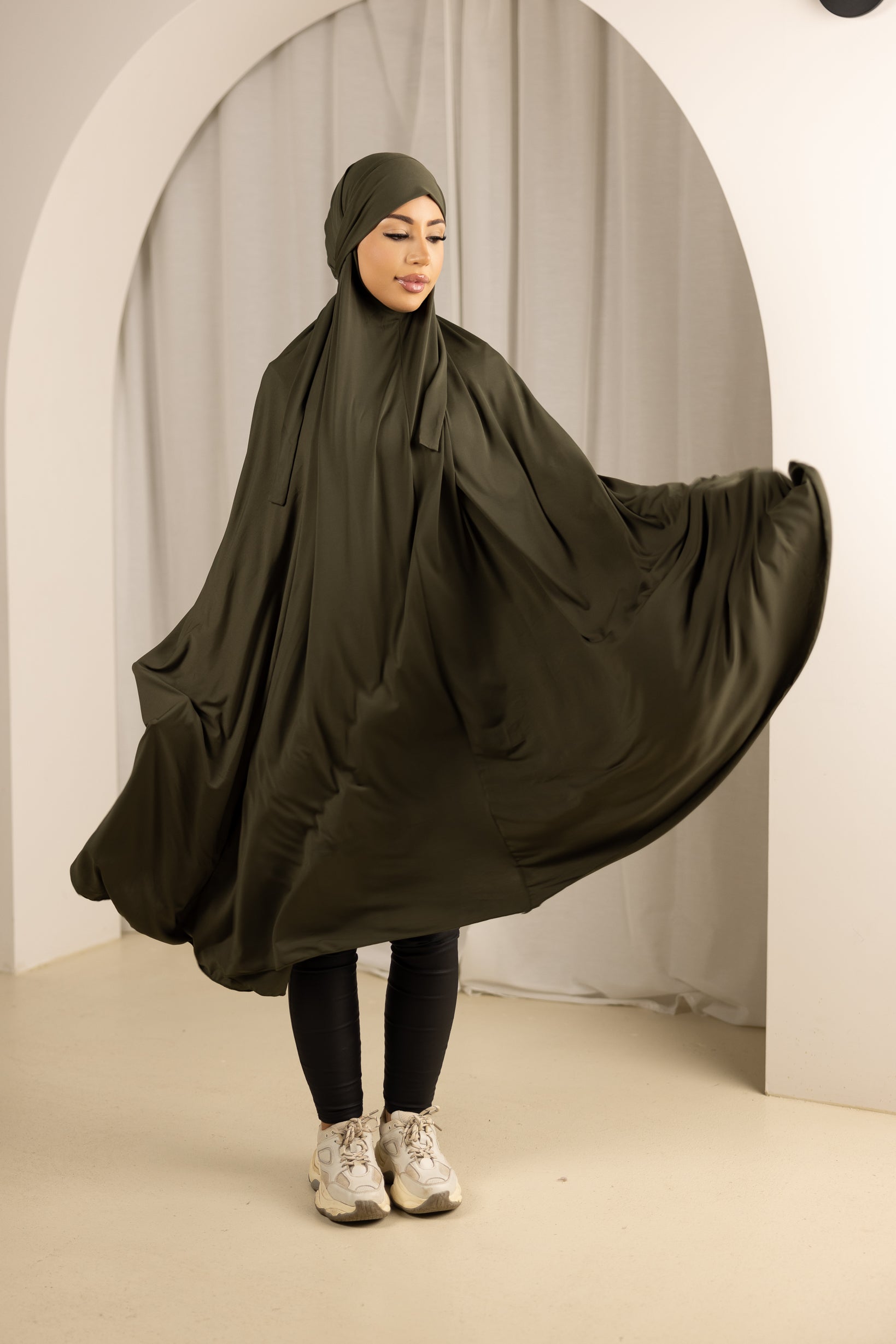 Elegant Tie Back Jilbab No Sleeves in Shades of Green - Perfect for Muslim Women's Prayer, Modest Fashion and Everyday Wear