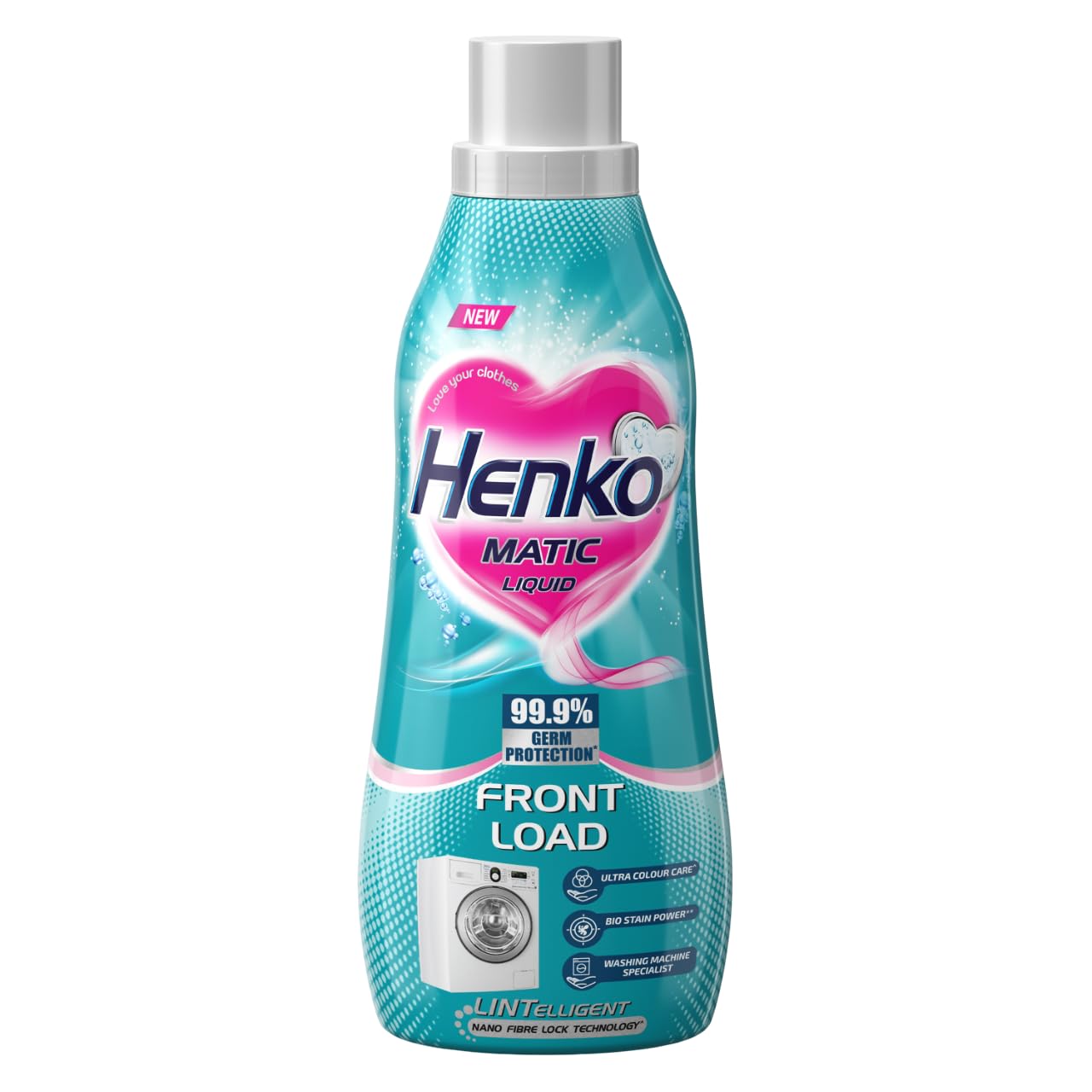 Henko Matic Front Load Liquid Laundry Detergent - 1L with Nano Fiber Lock Technology | 99.9% Germ Protection | Bio Stain Remover | Color Safe Formula | Keeps Clothes Looking New & Vibrant | Perfect for Front Load Washing Machines, Baby Clothes & Delicate Fabrics