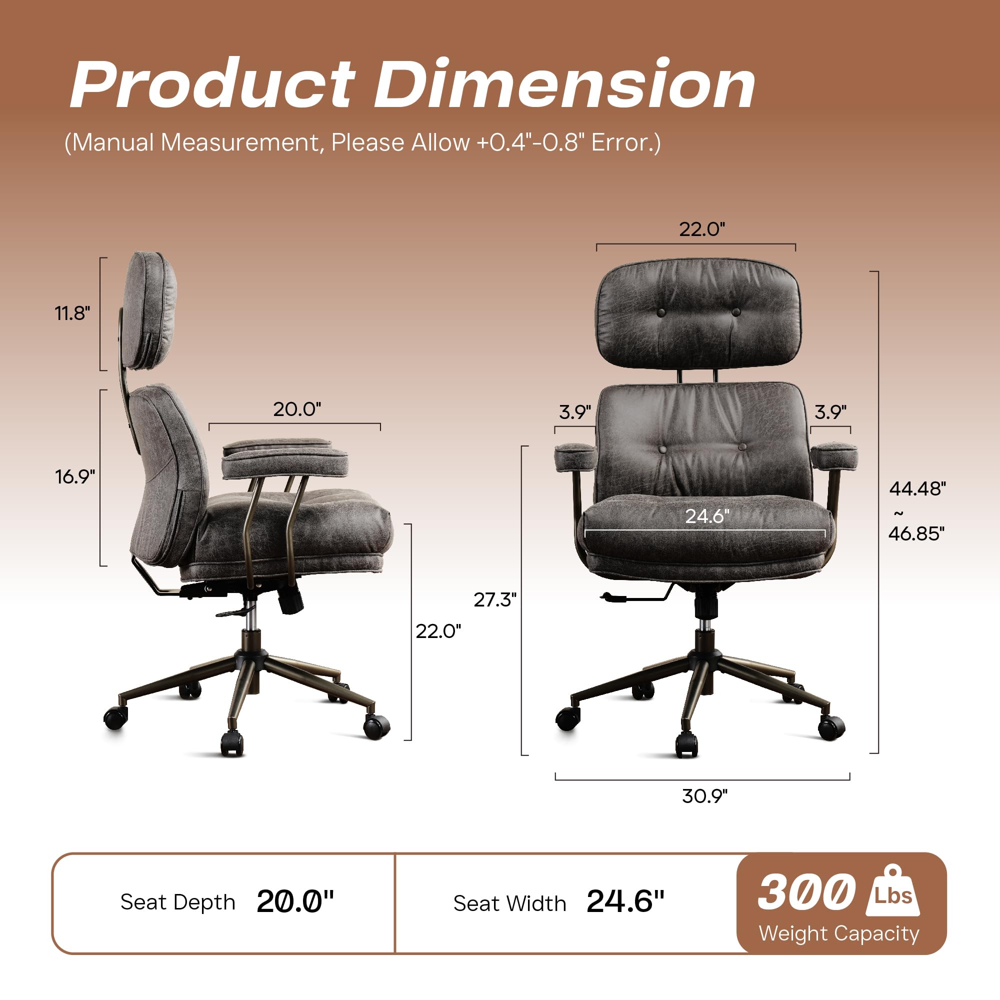 Ergonomic Big and Tall Office Chair - Adjustable High Back Executive Computer Desk Chair with Lumbar Support, Breathable Suede & Rocking Function (Gray) - Perfect for Home Office, Gaming Setup, and Long Work Sessions