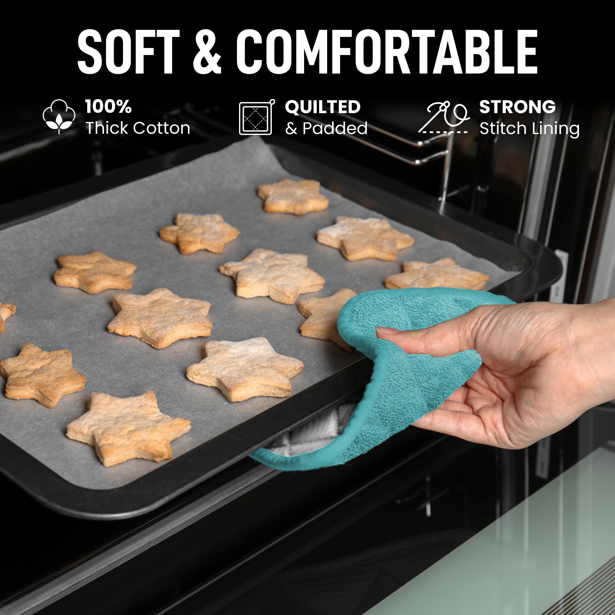 Zulay Premium Heat Resistant Cotton Pot Holders - 7x7 Inch Quilted Terry Cloth Kitchen Potholders Set (Aqua) - Washable & Durable for Cooking, Baking, Grilling & Hot Dish Handling - Perfect for Stovetop, Oven & BBQ Use
