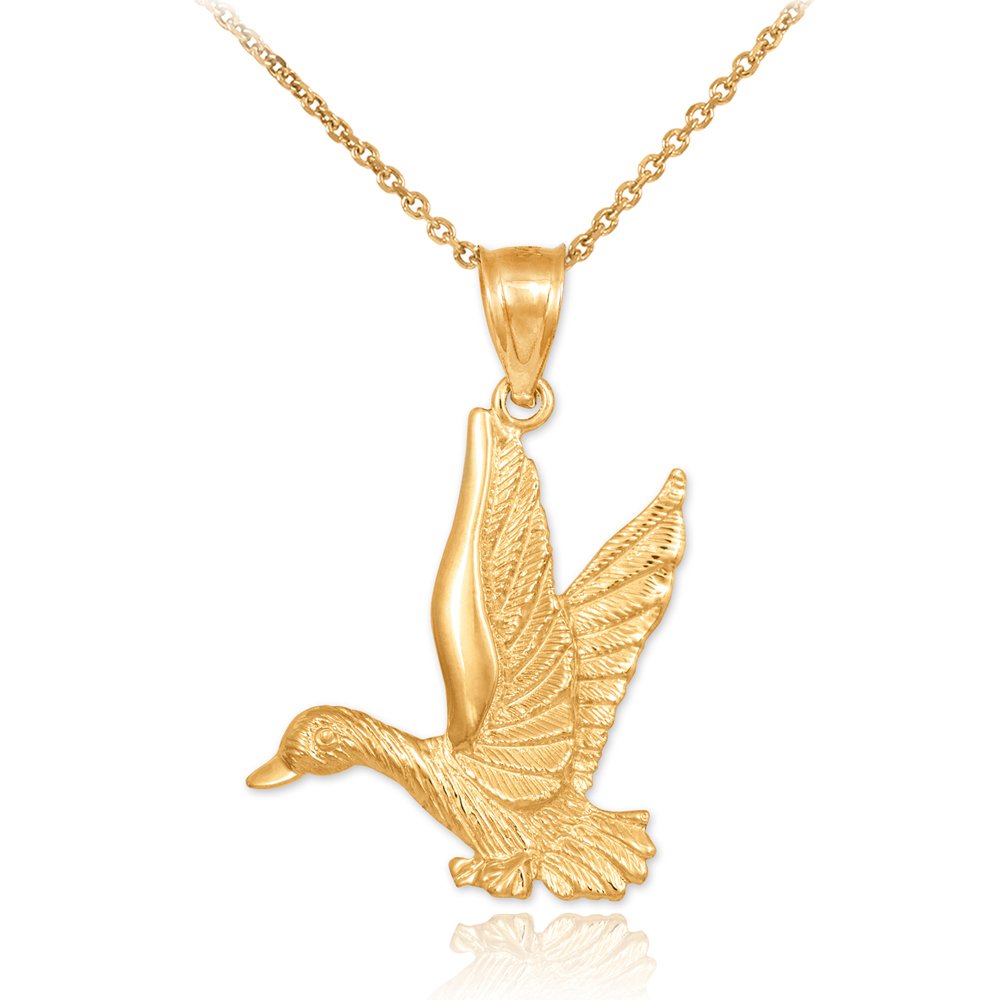 10K Yellow Gold Flying Duck Charm Pendant Necklace for Women - Elegant Duckling Jewelry Gift for Her - Perfect for Birthday, Anniversary & Everyday Wear