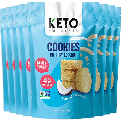 Keto Cookies Low Carb Snacks with MCT Oil - Buttery Coconut Flavor, Gluten Free Healthy Sweets, Vegan & Sugar Free (Pack of 8 x 2.25oz) - Perfect for Ketogenic Diet, Weight Loss & On-the-Go Snacking