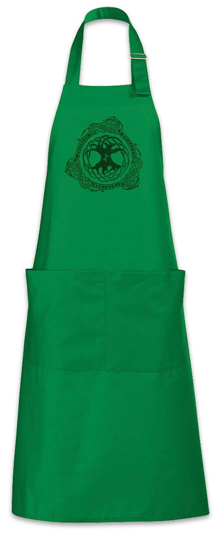 Viking BBQ Apron with Yggdrasil Tree and Norse Dragon Runes Design - Durable Kitchen Cooking Apron for Grilling, Smoking, Camping & Outdoor Cooking Adventures