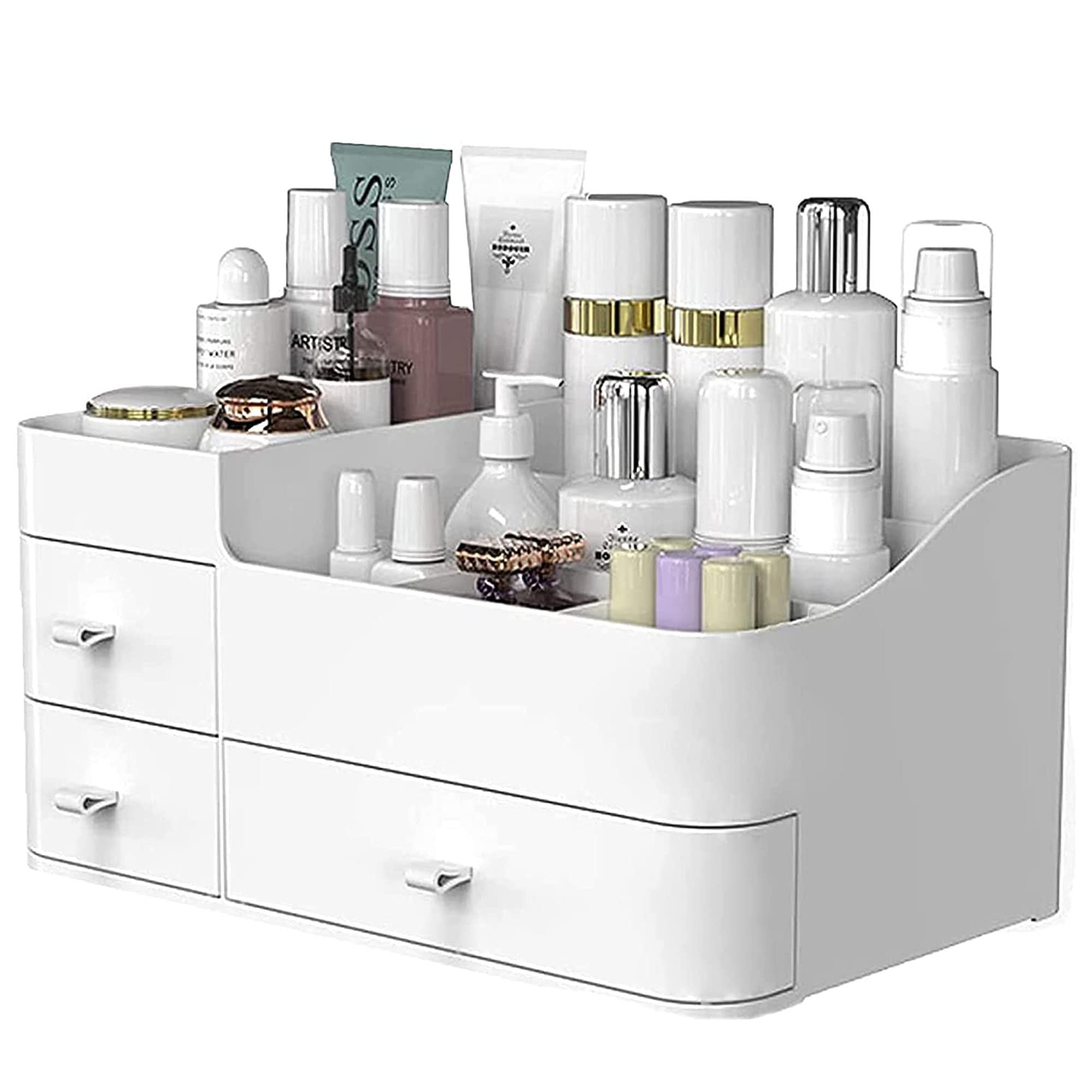 BREIS Large Makeup Organizer with Drawers - Vanity Storage for Cosmetics, Skincare, Eyeshadow, Lipstick & Jewelry | Bathroom & Bedroom Countertop Organizer (White) | Perfect for Makeup Lovers & Beauty Professionals