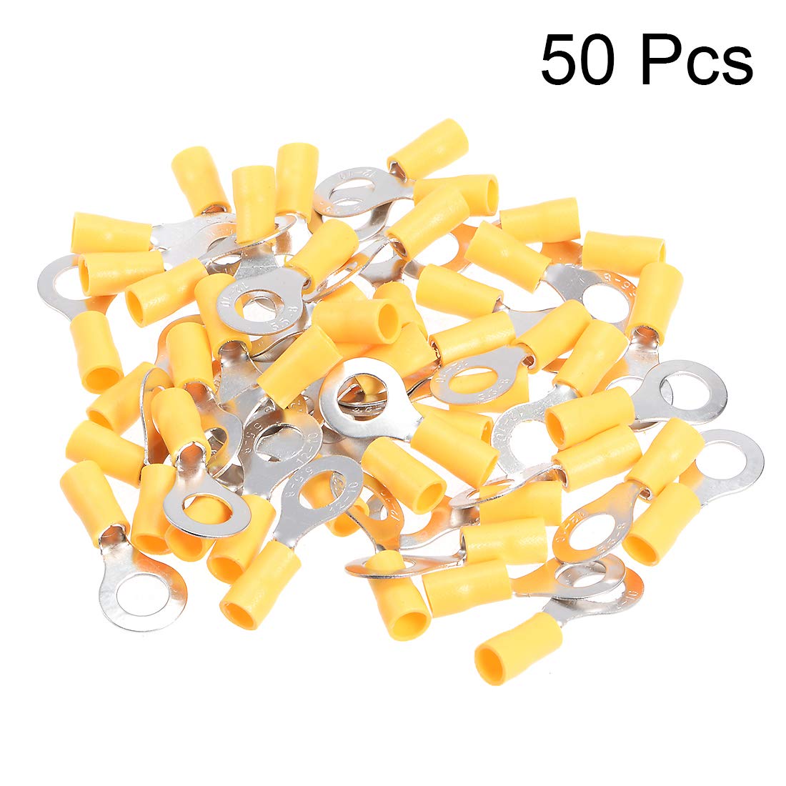 uxcell® RV5.5-8 Insulated Electrical Crimp Terminal Ring Spade Wire Connectors 50Pcs - AWG12-10 Gauge, High-Temperature Resistant for Automotive, Marine & Home Electrical Wiring Projects