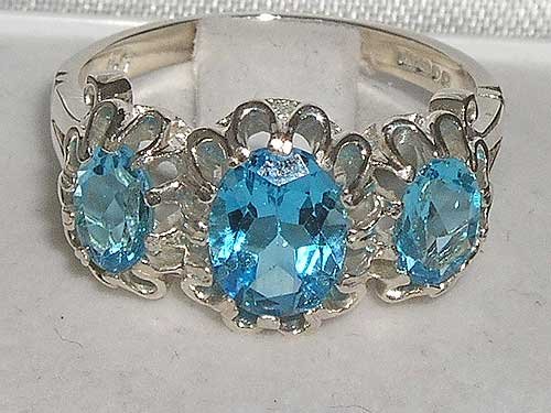 925 Sterling Silver Genuine Blue Topaz Women's Ring - Elegant Stackable Band for Everyday Wear, Gift & Special Occasions