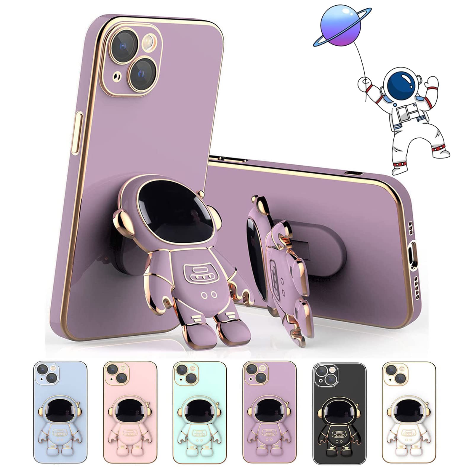 Astronaut Hidden Stand Phone Case for iPhone 12 Pro Max - Purple Space-Themed Protective Cover with Built-in Stand & Lens Film | Perfect for Daily Use, Travel & Space Enthusiasts