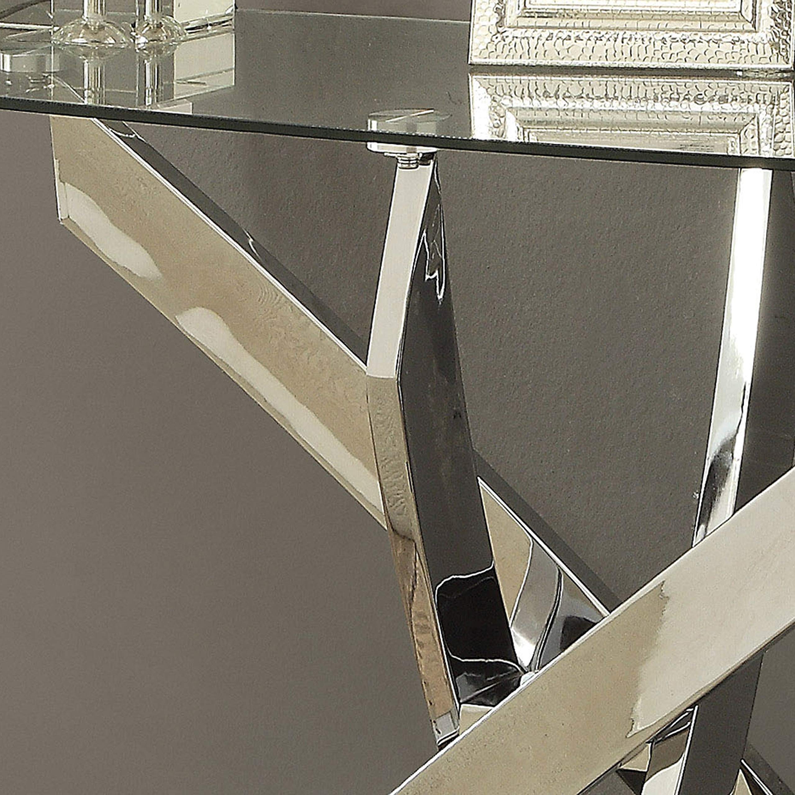 ZCYINGQ Modern Metal X-Cross Sofa Table - Silver Finish with Tempered Glass Top - Contemporary Transitional Design - Perfect for Living Room, Bedroom or Office Use
