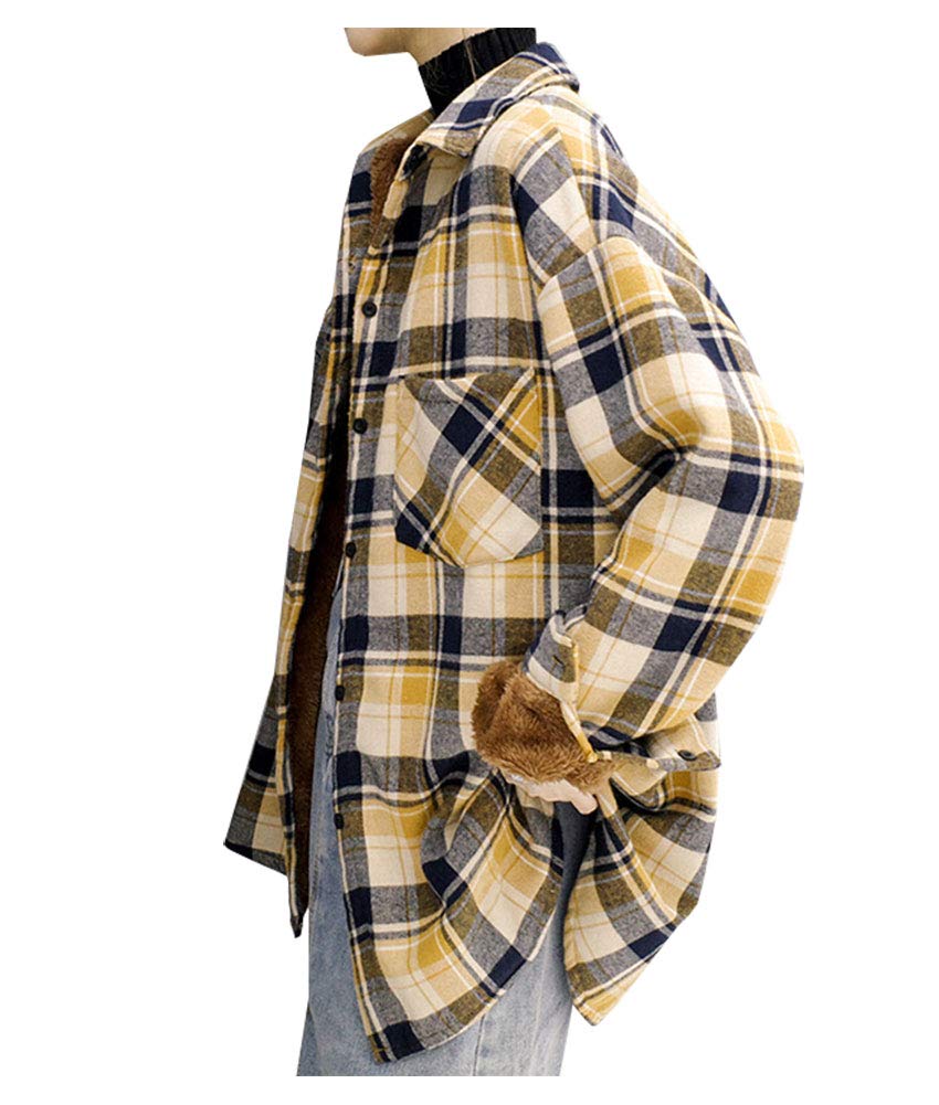 LifeShe Women's Sherpa Lined Fleece Plaid Flannel Shirt Jacket - Warm Button Down Winter Top for Casual Outfits, Outdoor Activities & Layering