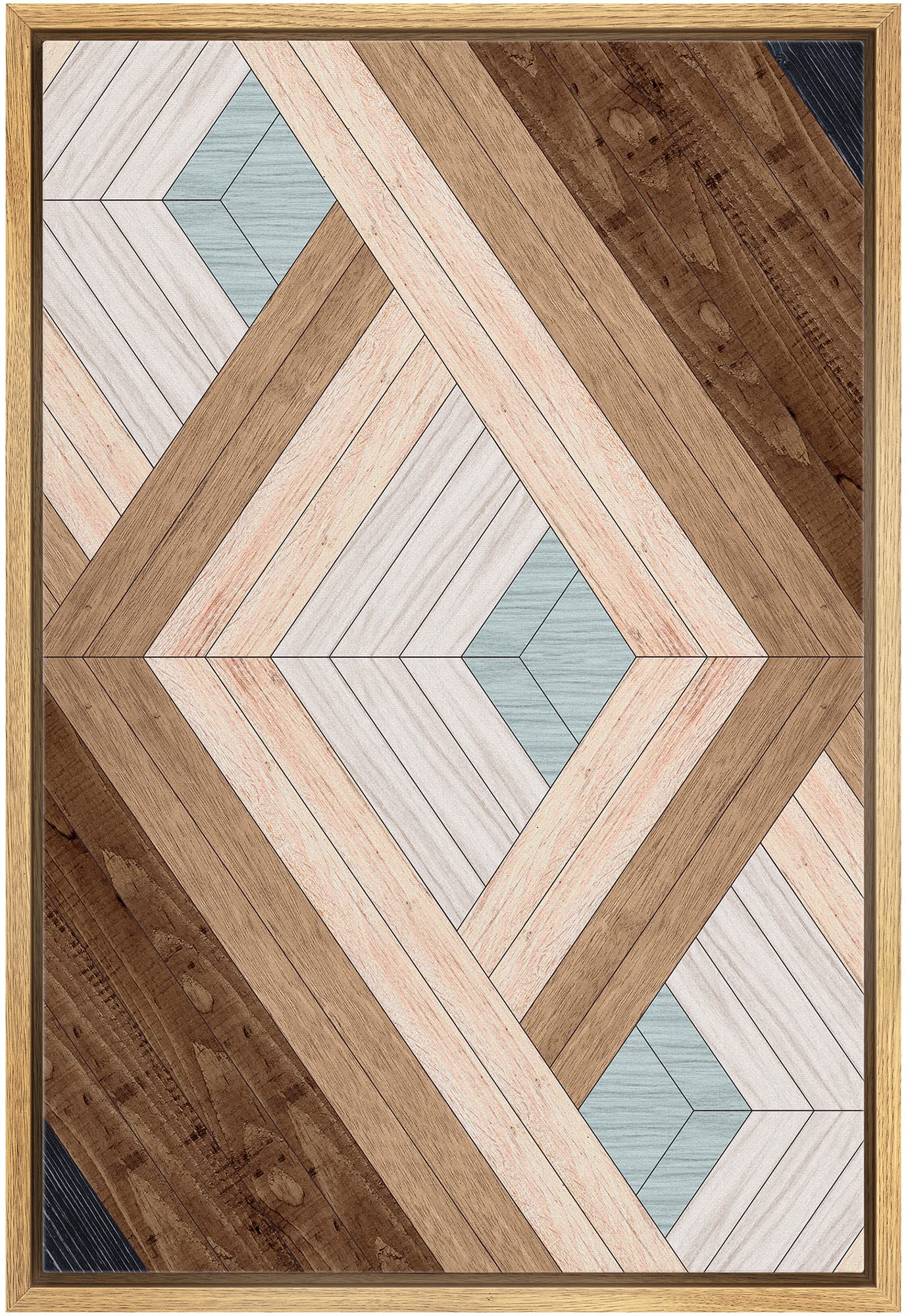 IDEA4WALL Framed Canvas Print Wall Art - Western Decor Geometric Diamond Wood Panel Pattern, Abstract Shapes Modern Nordic Minimal Boho Style for Living Room, Bedroom, Office, 24