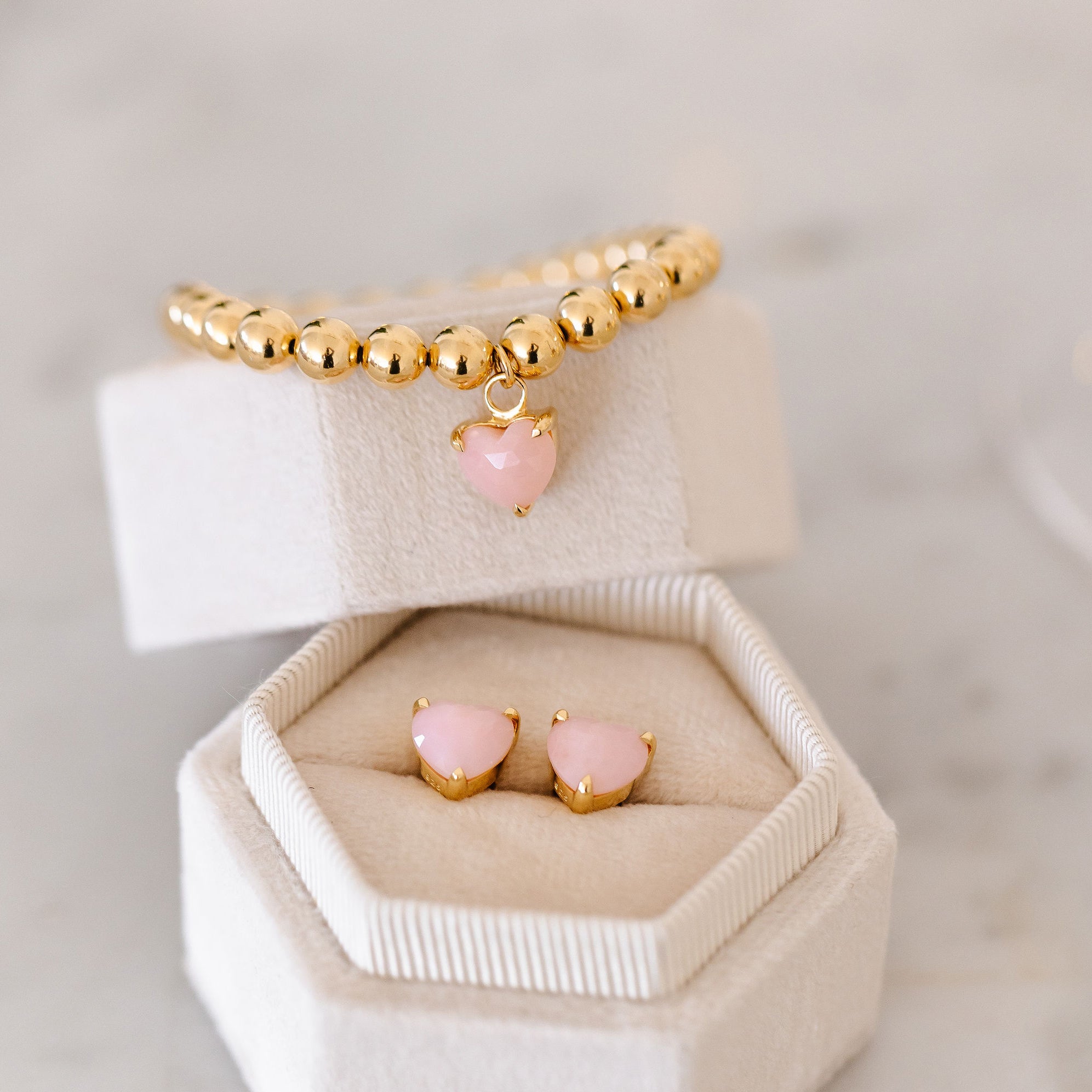 FRAICHE Sweetheart Stud Earrings - Pink Opal & Gold Plated for Women | Elegant Gift for Valentine's Day, Anniversary & Special Occasions
