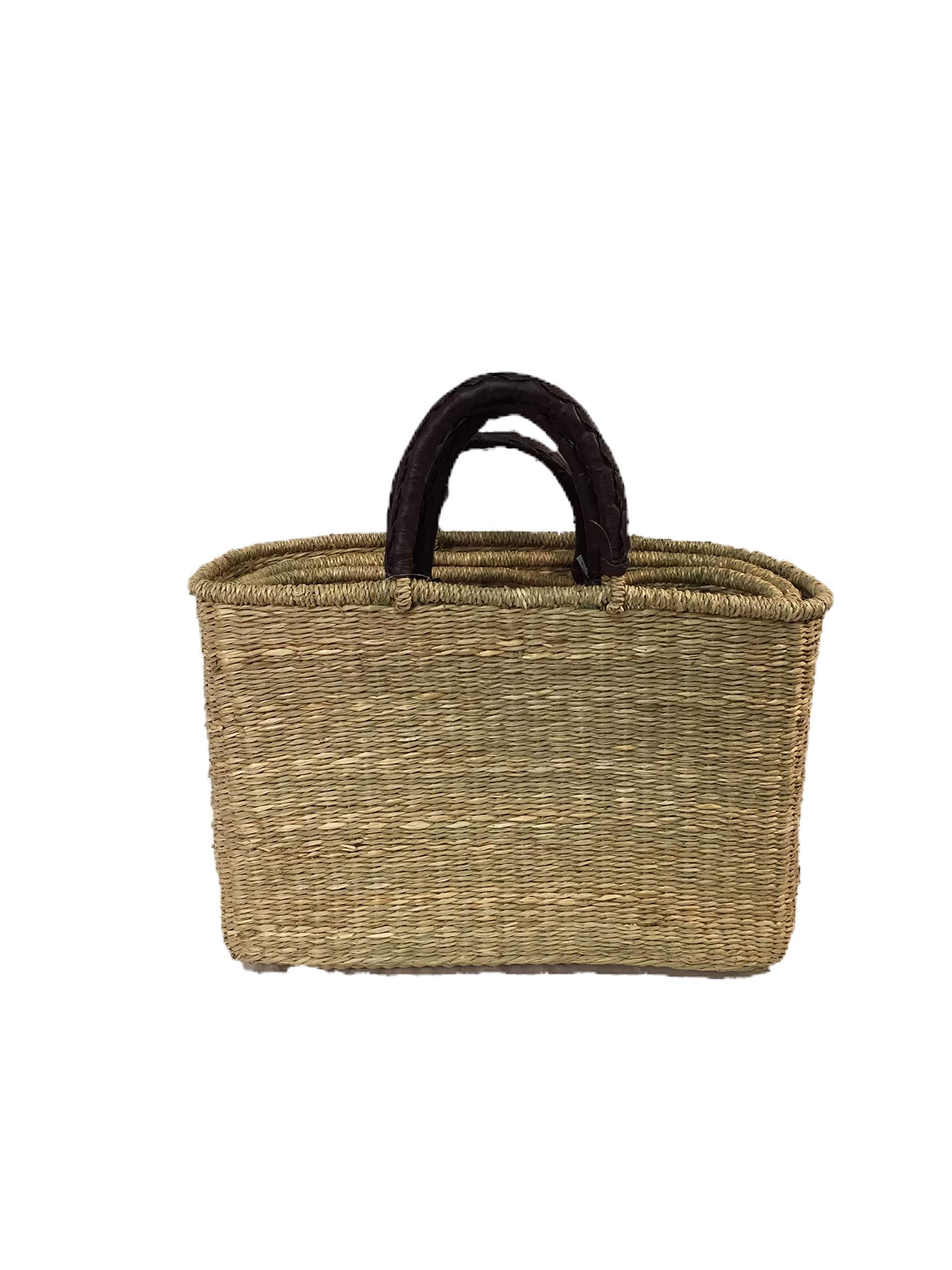 Eco-Friendly Handwoven Seagrass Reusable Grocery Bags - Natural Sustainable Shopping Tote for Market, Beach & Picnic (Set of 2) | Perfect for Groceries, Farmers Market, Gardening & Outdoor Activities