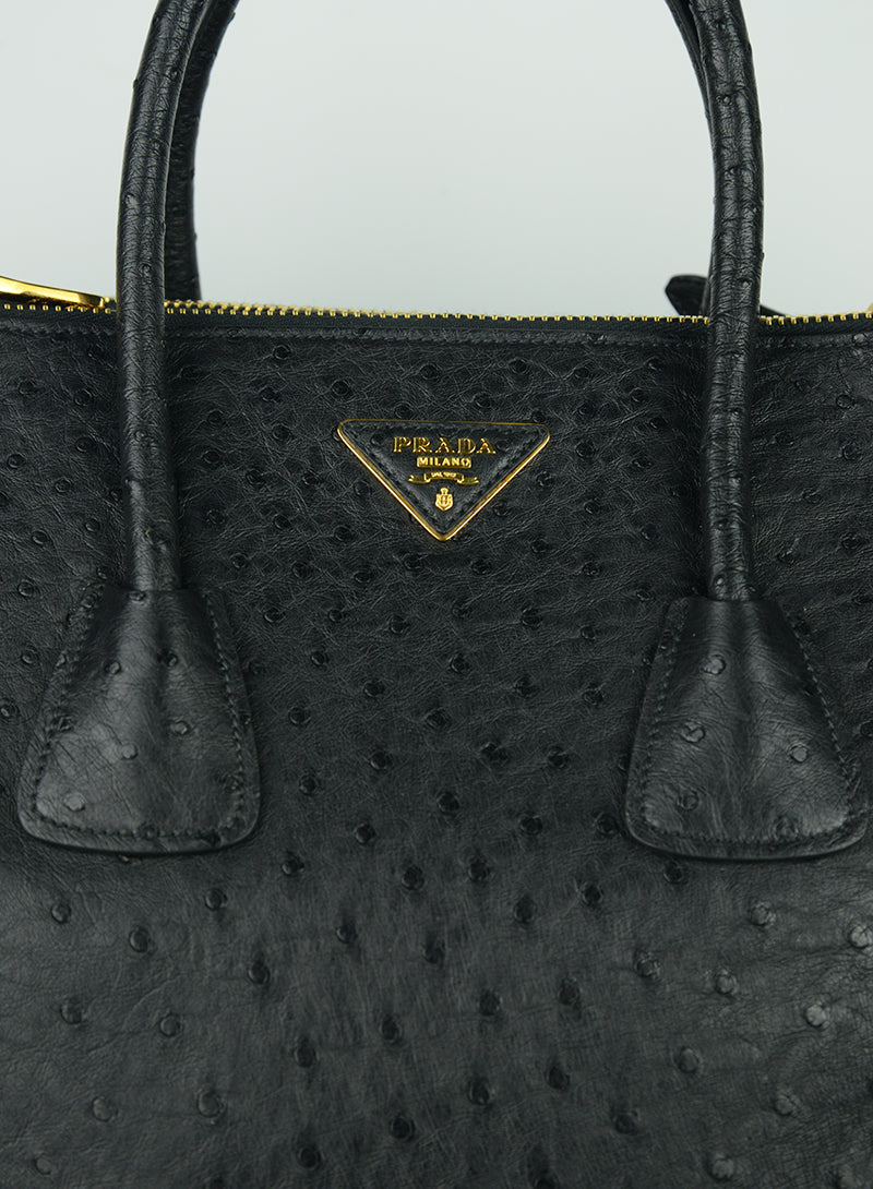 Prada Genuine Ostrich Leather Handbag for Women - Luxury Designer Purse for Work, Party & Evening Events