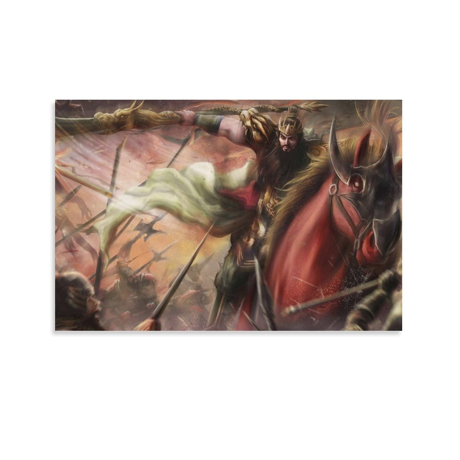 Guan Yu The Three Kingdoms Warrior Canvas Wall Art Poster - 12x18 Inch (30x45cm) Chinese Historical Figure Painting for Living Room, Bedroom & Office Decor