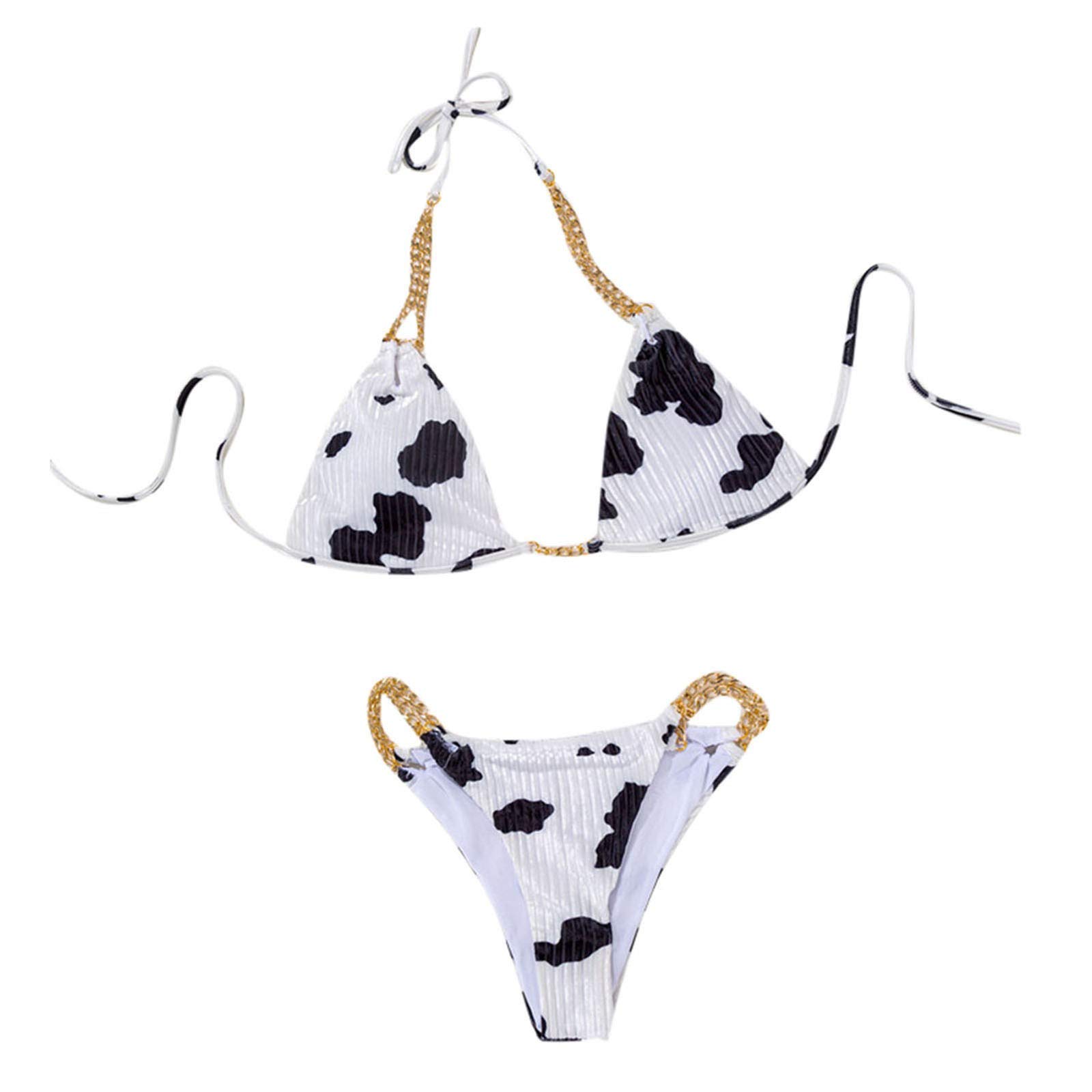 Sexy Floral Bikini Set for Women - Halter Swimsuit with Underwire & Chains for Beach & Pool