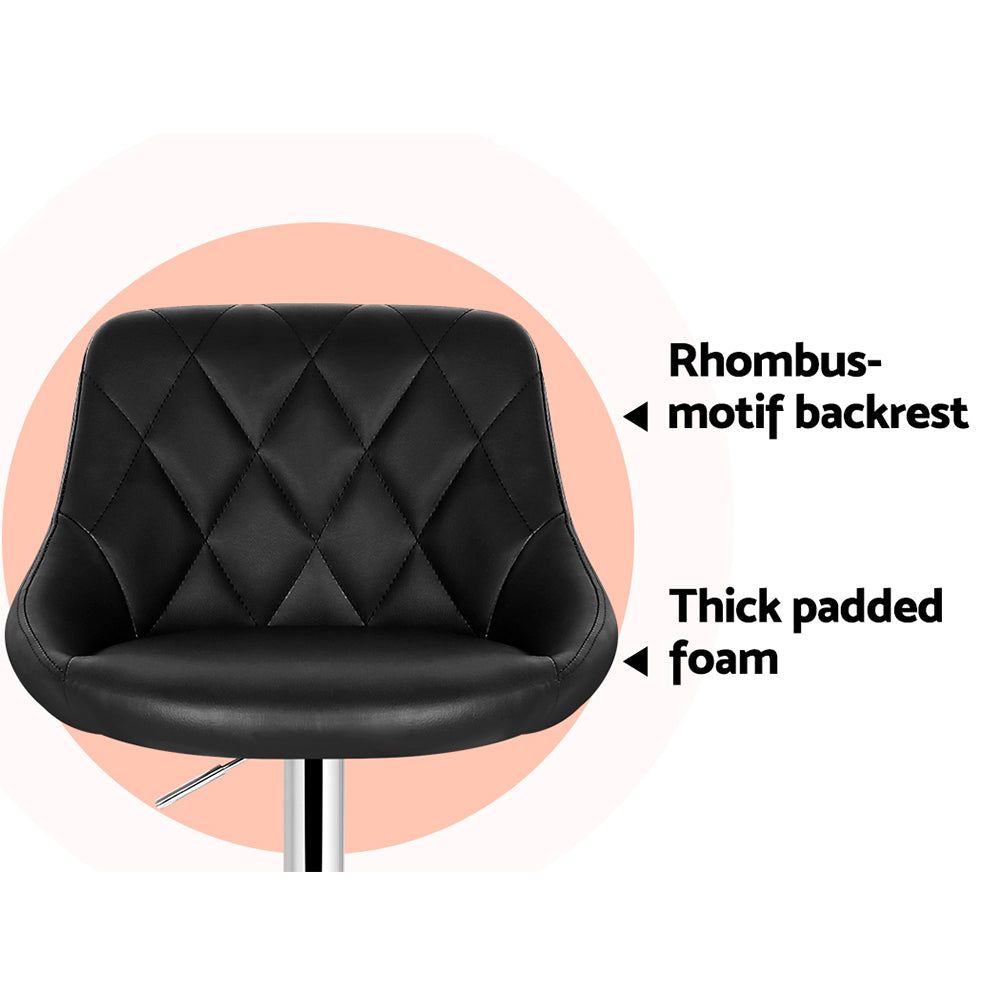 4 Black Leather Padded Bar Stools with Gas Lift Height Adjustment - Perfect for Kitchen Island, Home Bar & Dining Room Counter