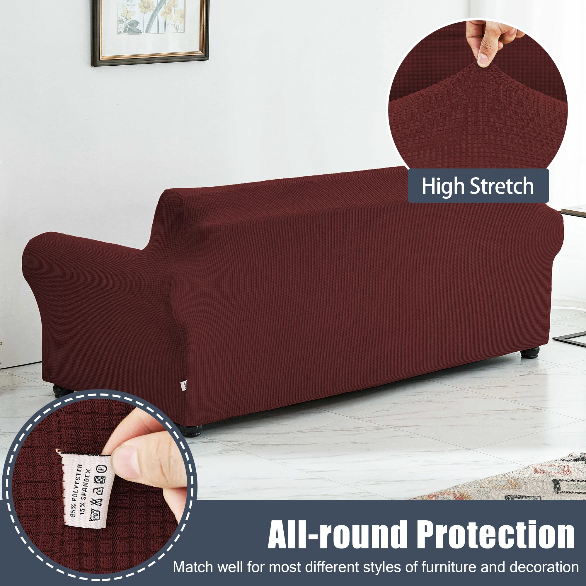 Stretch Sofa Slipcover Waterproof Couch Cover - Soft Elastic Furniture Protector for Sofa, Loveseat & Sectional - XL Size Crimson Red - Perfect for Homes with Kids & Pets, Living Room Decor & Furniture Protection