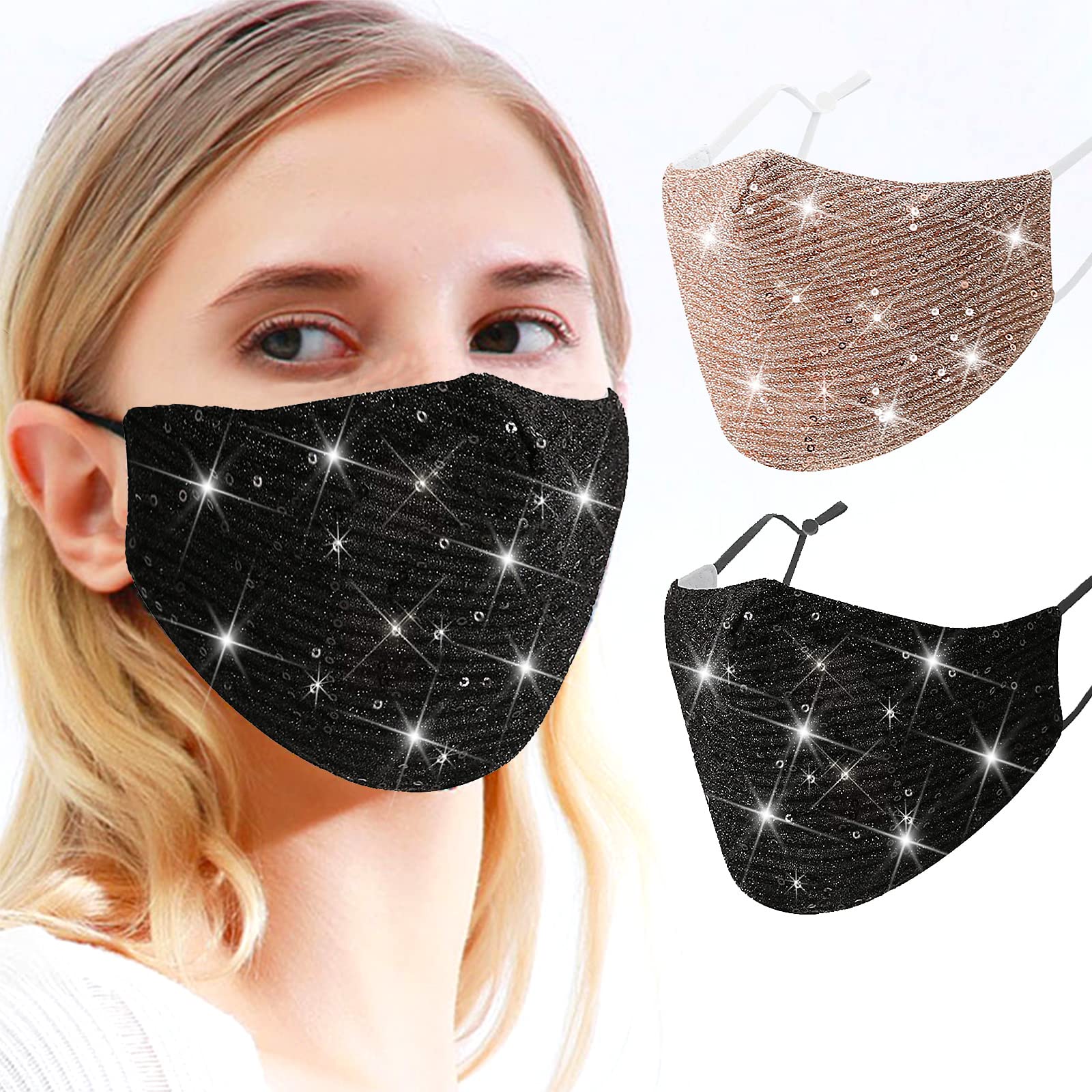 Sparkly Sequin Face Cover for Women - Glitter Cotton Face Mask with Rhinestones, Fashionable & Breathable - Perfect for Halloween, Parties, Masquerades & Festive Events