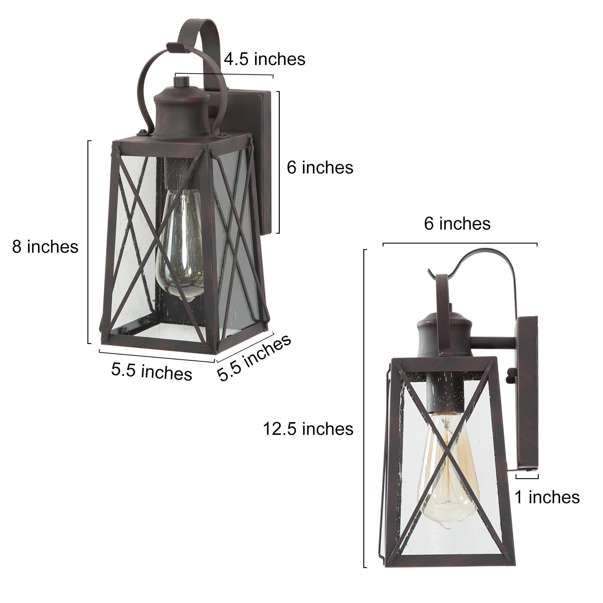 LALUZ 2-Pack Outdoor Wall Lanterns - 60W Max Farmhouse Exterior Sconces, Rustic Bronze Porch Lights with Seeded Glass - Perfect for Porch, Foyer, Patio, Garden & Entryway Lighting