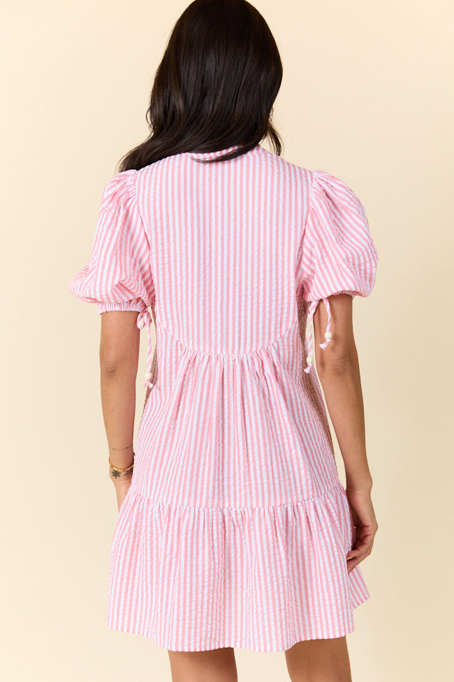 Faith In You Coral Striped Collar Mini Dress for Women - Summer Beach Party, Date Night & Vacation Outfit