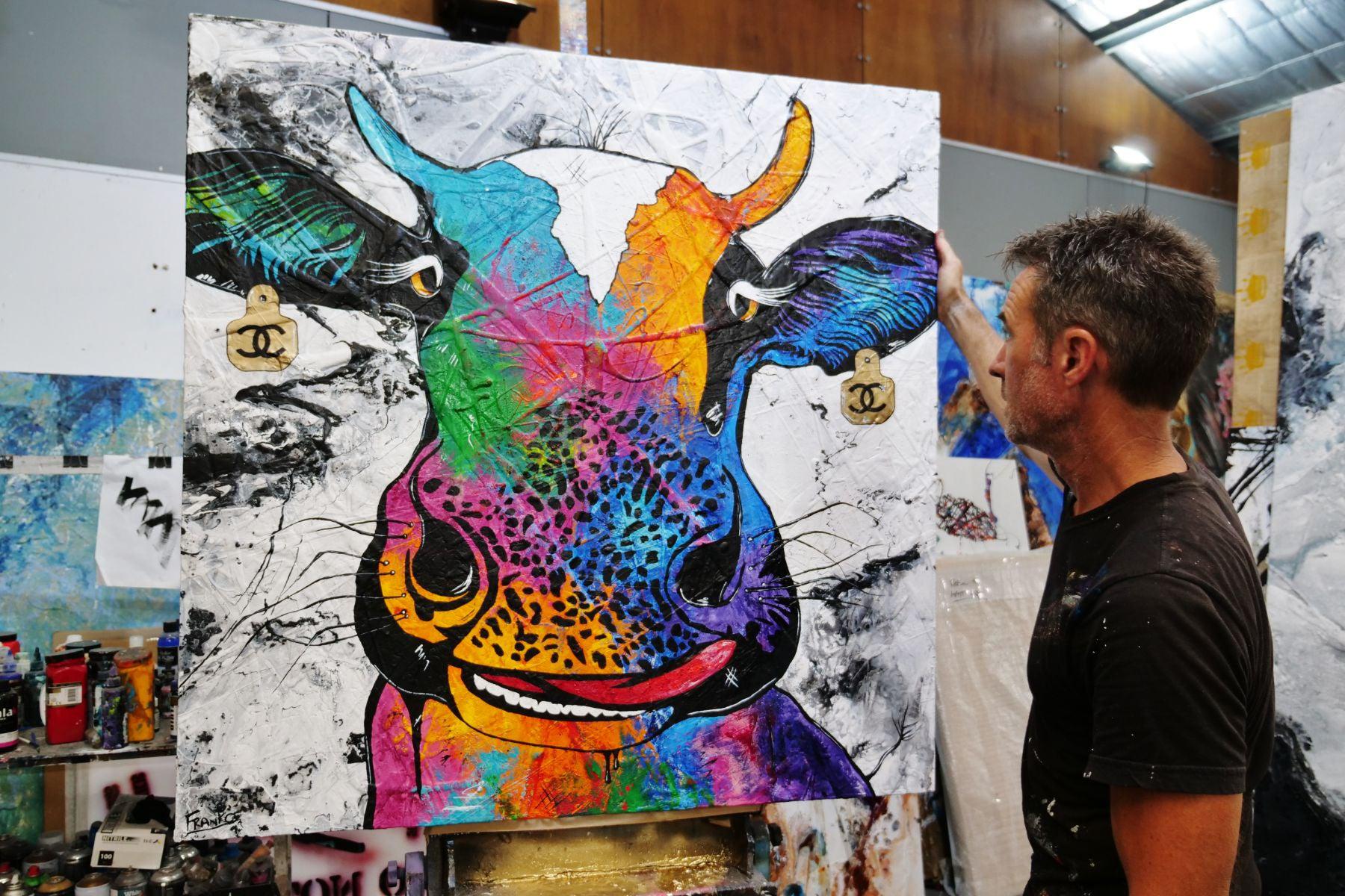 C.C. Steerling 48x48 Inch Abstract Cow Painting - Realism Textured Wall Art for Living Room, Bedroom & Office Decor